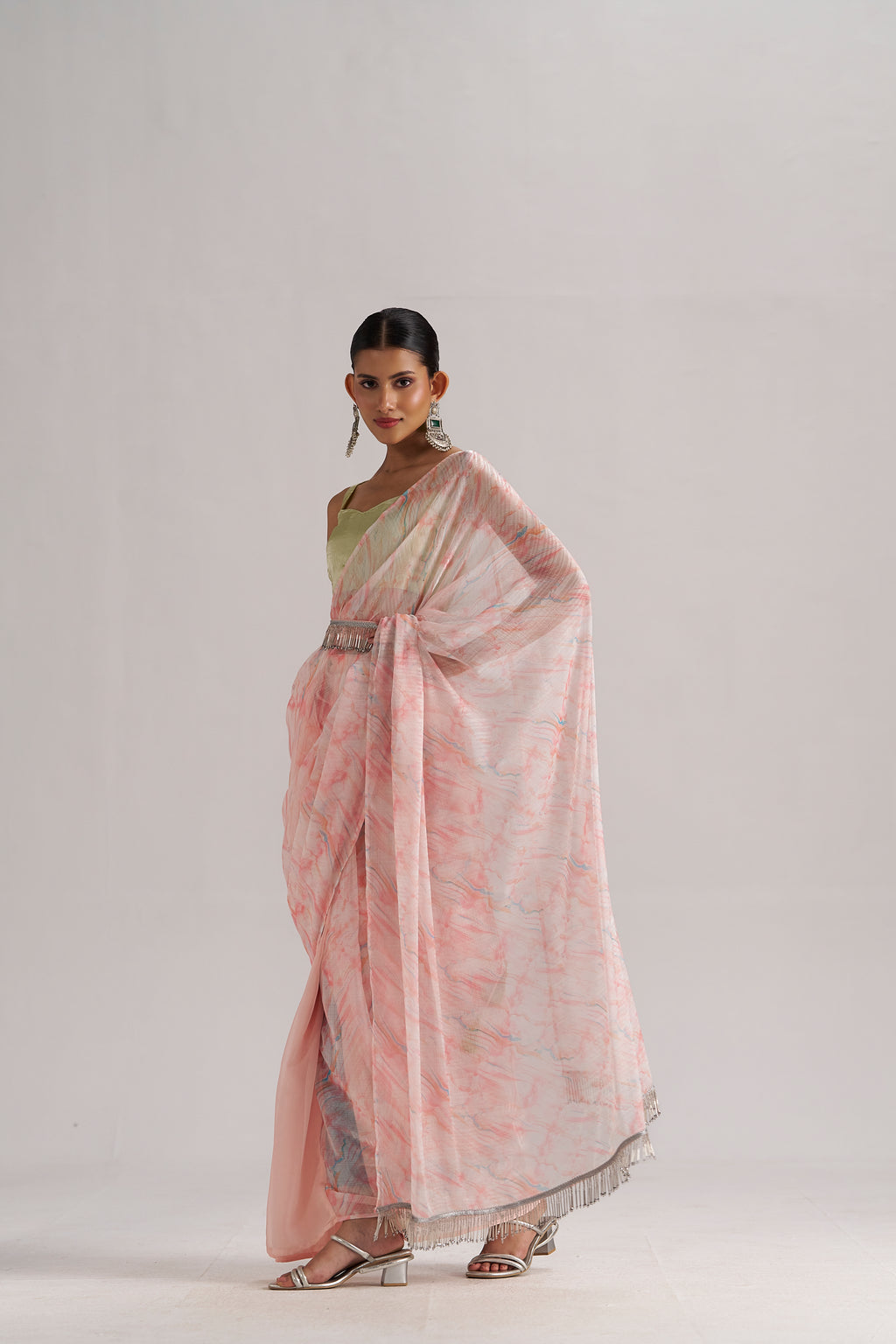 PEACH MORGANITE SOFT ORGANZA READY TO WEAR SAREE