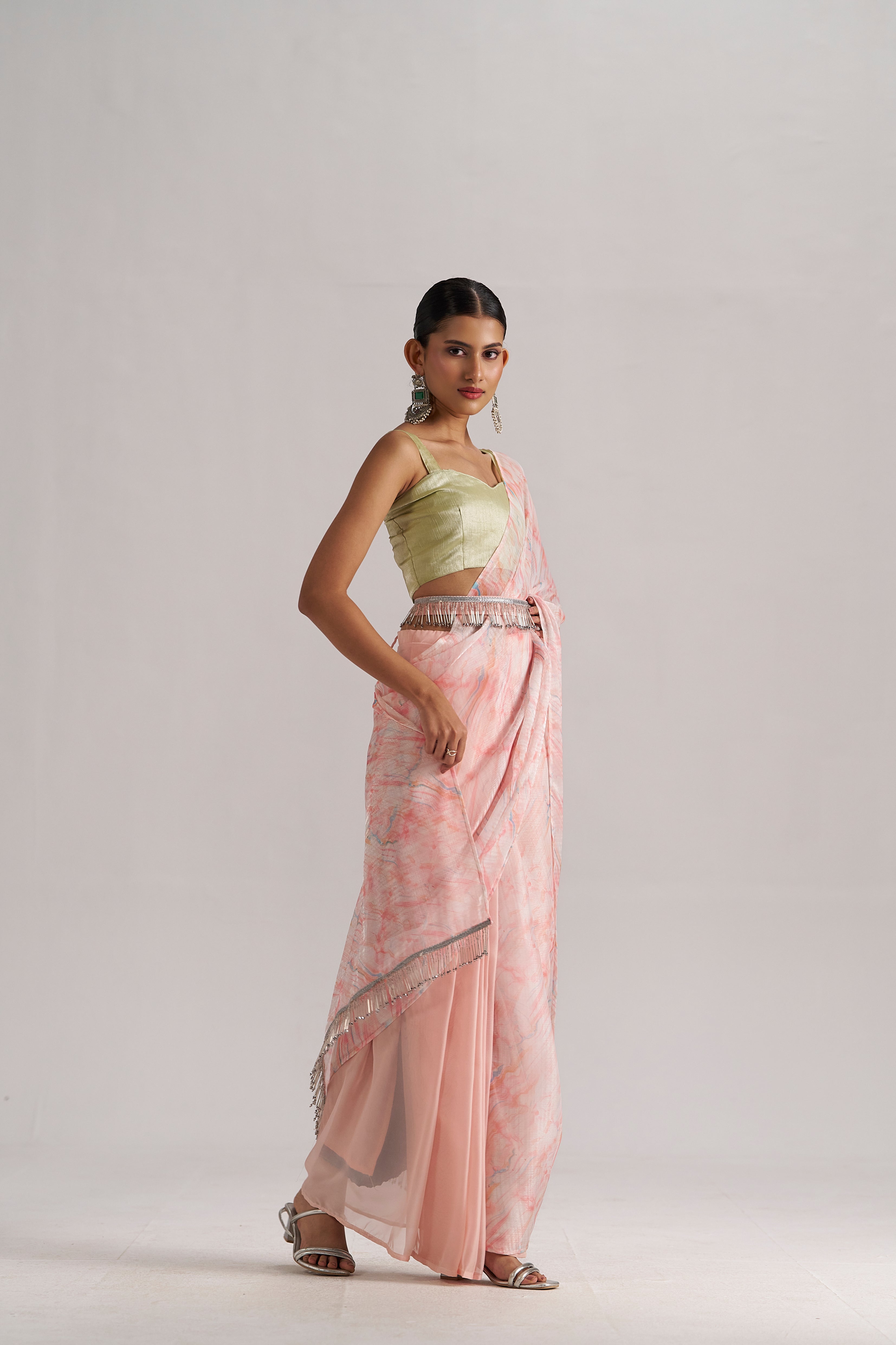 PEACH MORGANITE SOFT ORGANZA READY TO WEAR SAREE