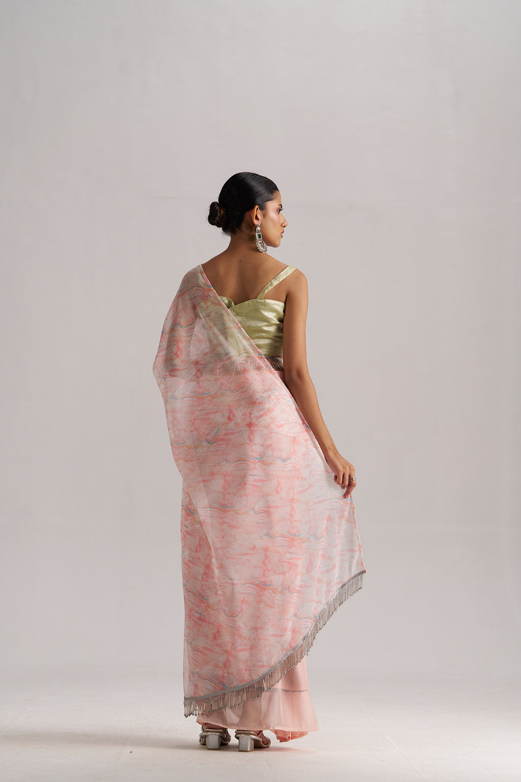 PEACH MORGANITE SOFT ORGANZA READY TO WEAR SAREE