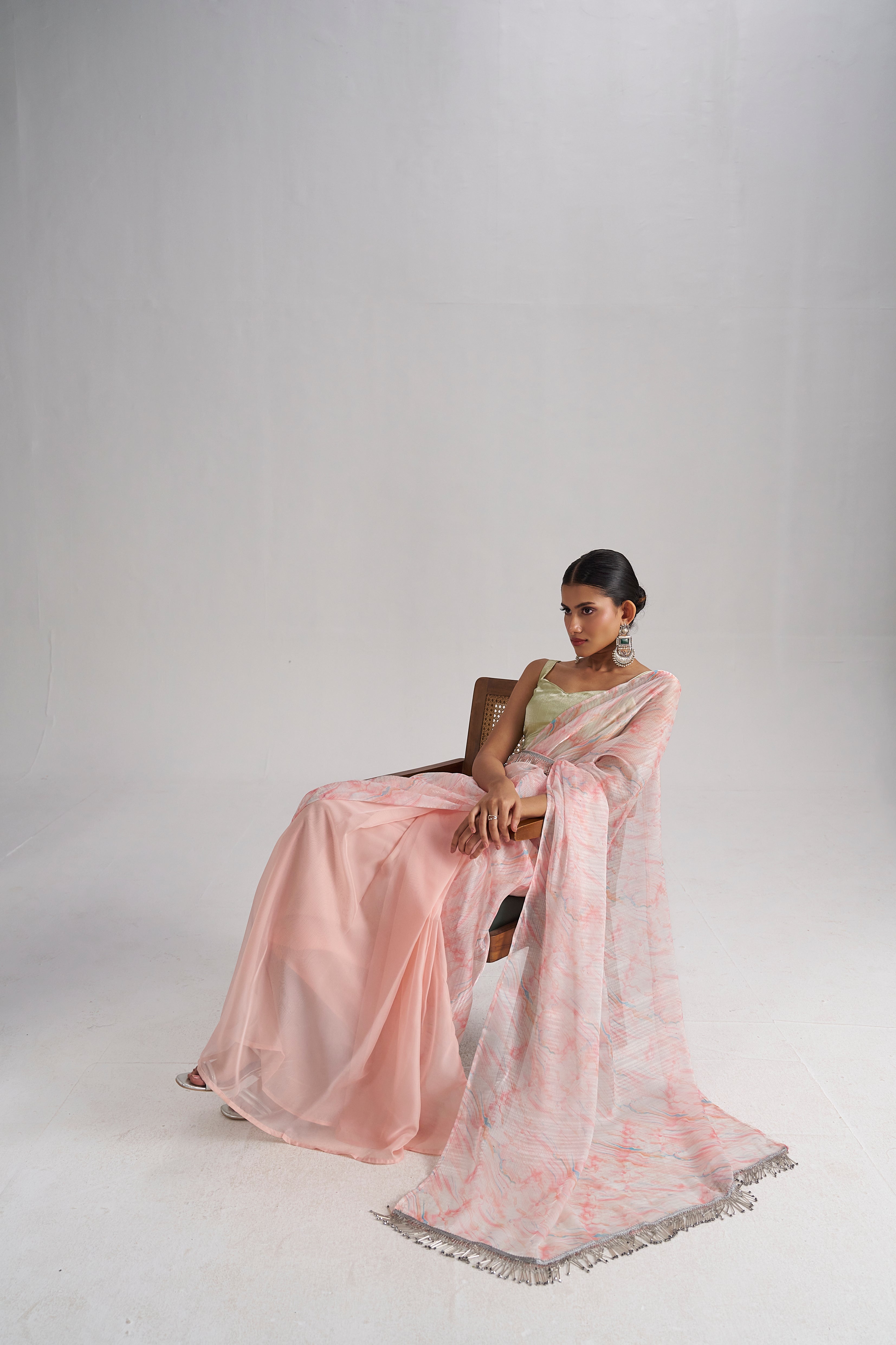 PEACH MORGANITE SOFT ORGANZA READY TO WEAR SAREE