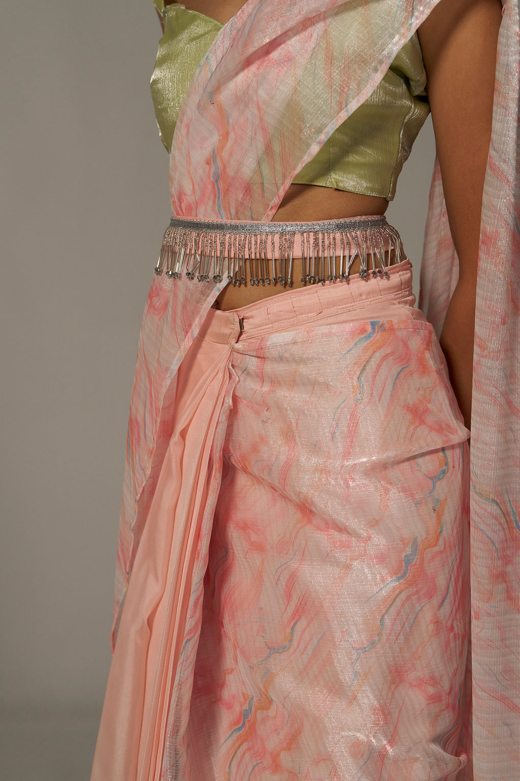 PEACH MORGANITE SOFT ORGANZA READY TO WEAR SAREE