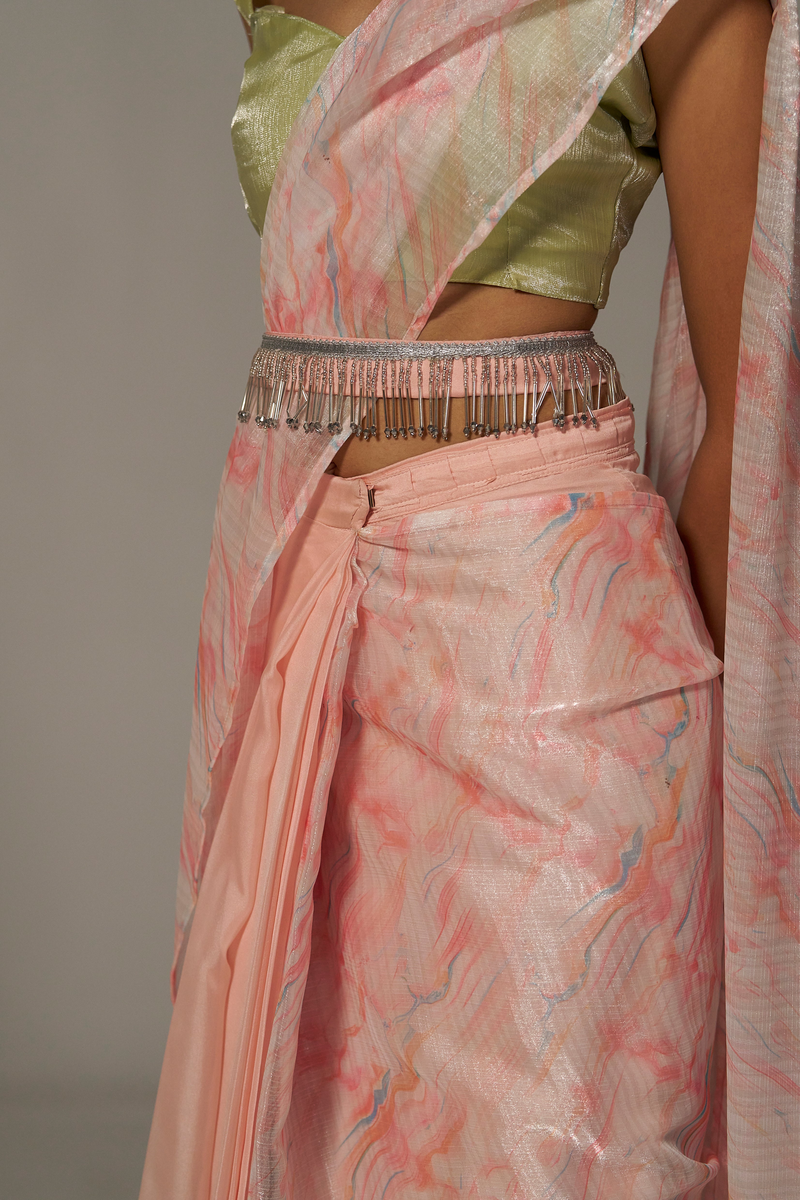 PEACH MORGANITE SOFT ORGANZA READY TO WEAR SAREE