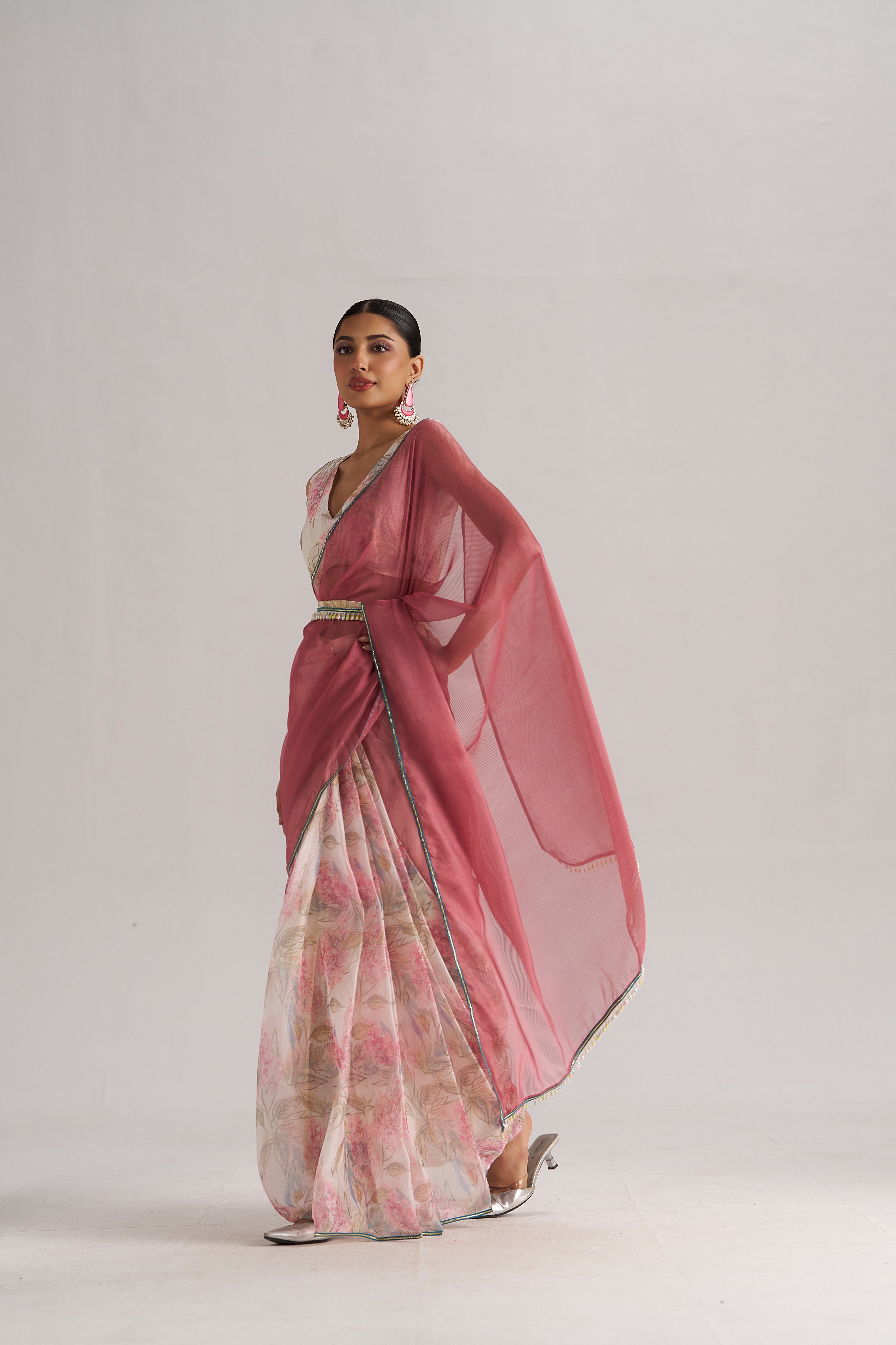 PINK SAPPHIRE SOFT ORGANZA READY TO WEAR SAREE