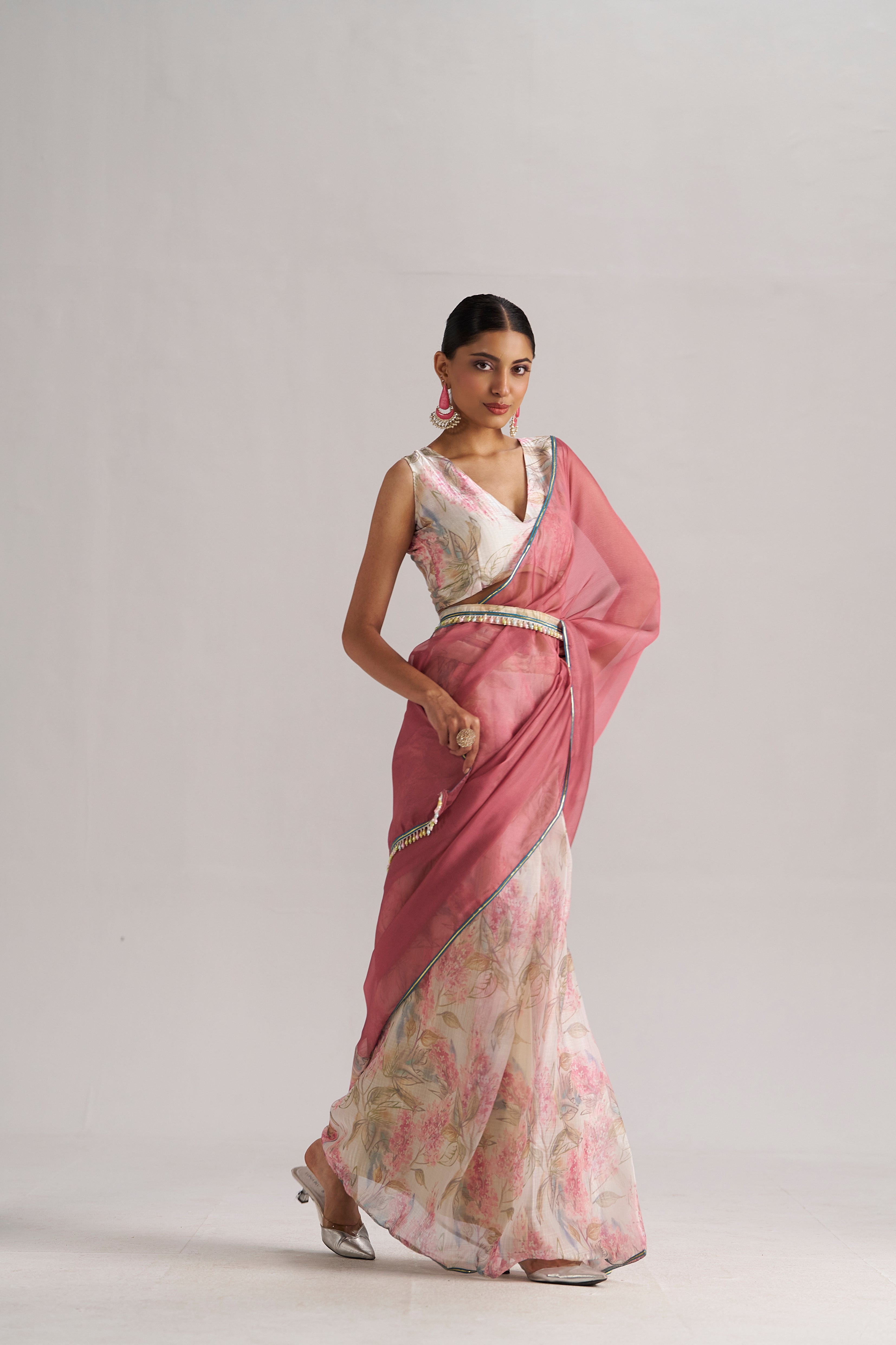 PINK SAPPHIRE SOFT ORGANZA READY TO WEAR SAREE
