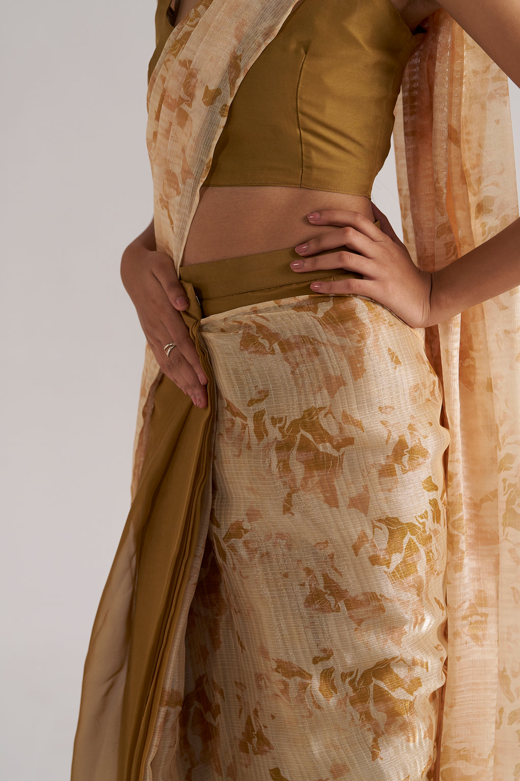 BROWN ZIRCON SOFT ORGANZA READY TO WEAR SAREE