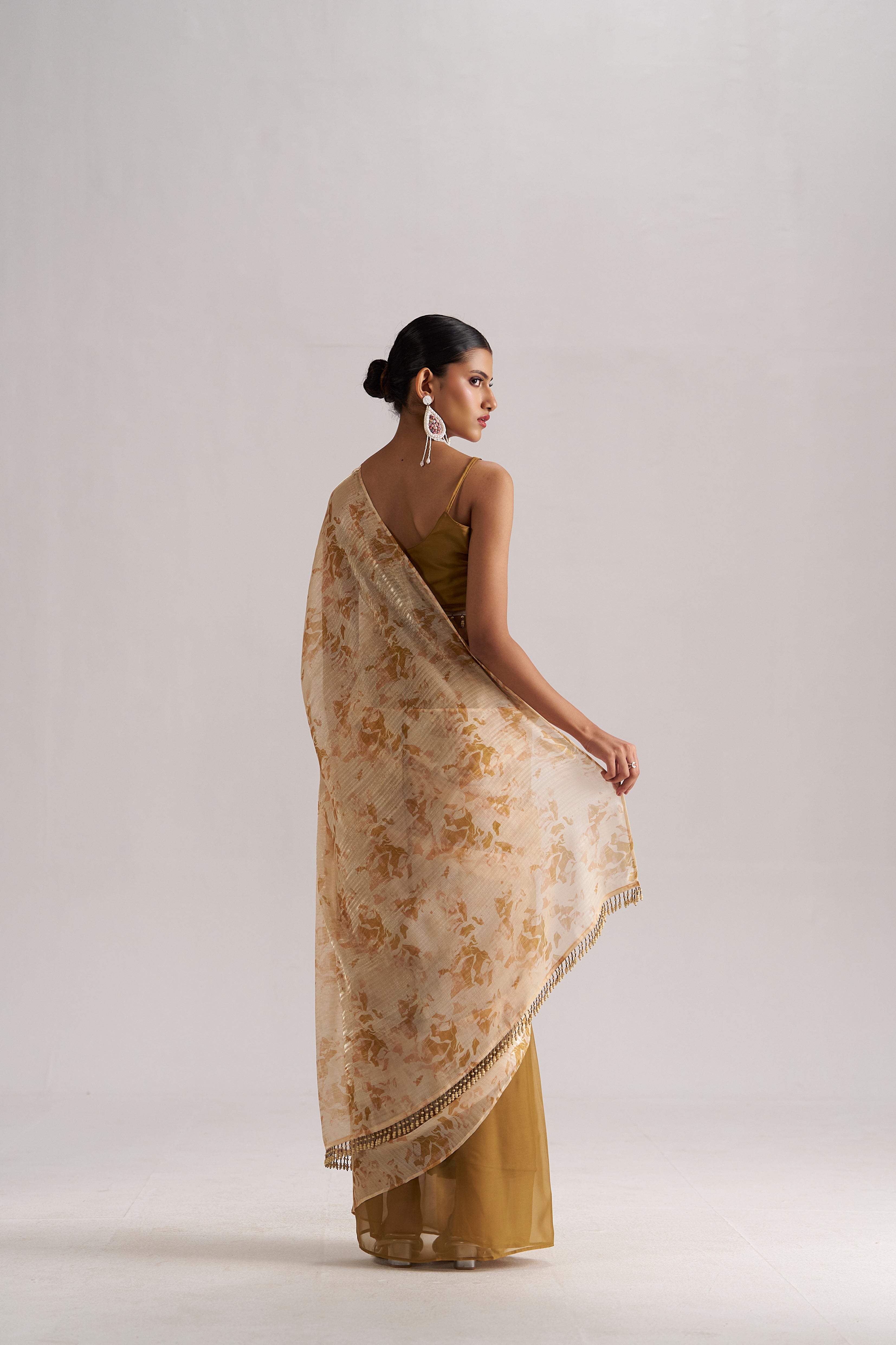 BROWN ZIRCON SOFT ORGANZA READY TO WEAR SAREE