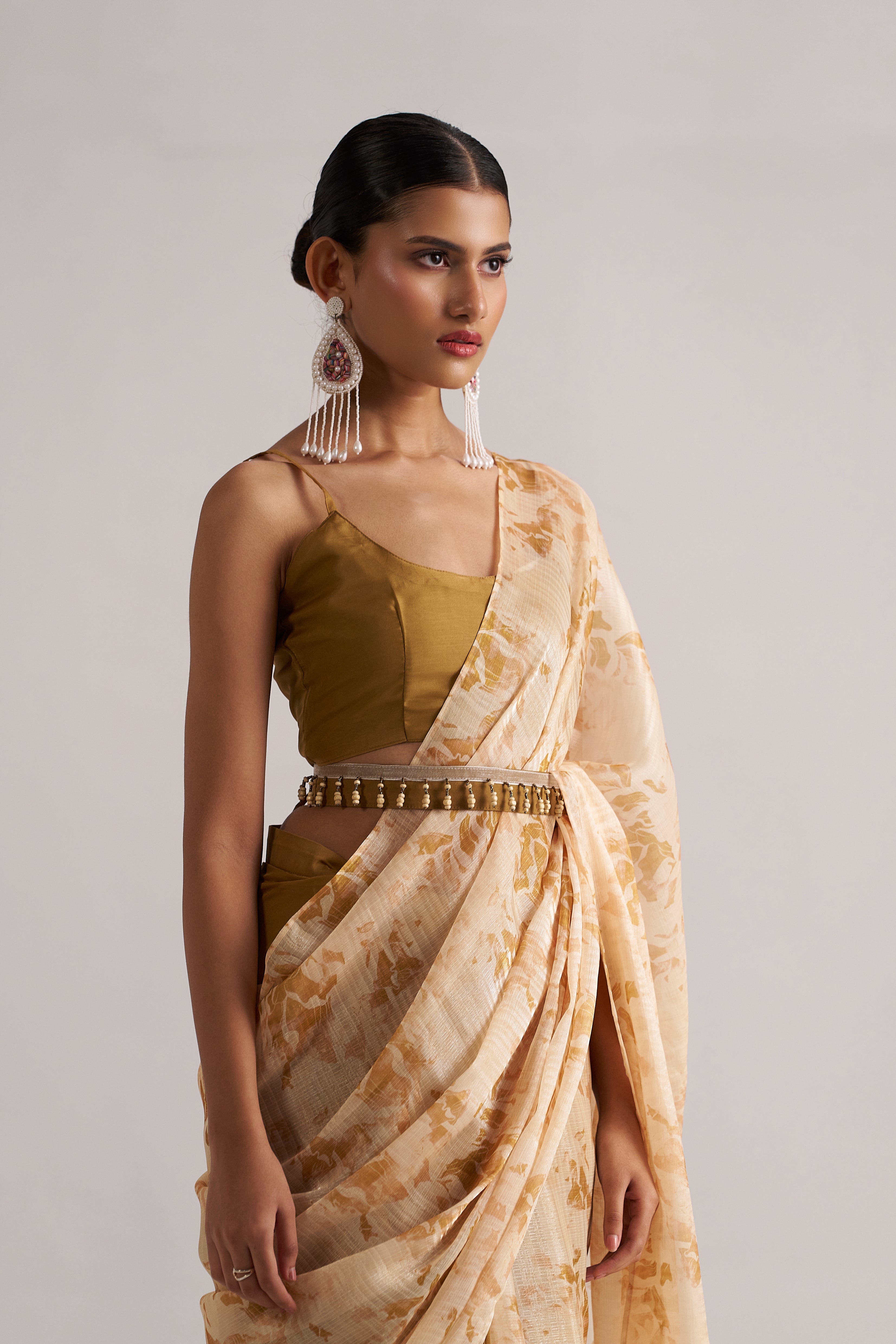BROWN ZIRCON SOFT ORGANZA READY TO WEAR SAREE