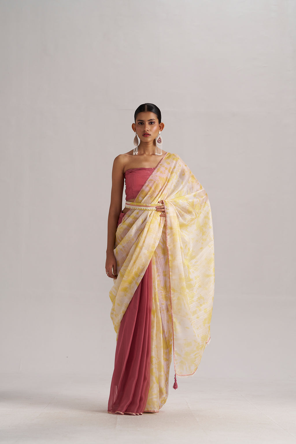 YELLOW BOUGAINVILLEA SOFT ORGANZA READY TO WEAR SAREE