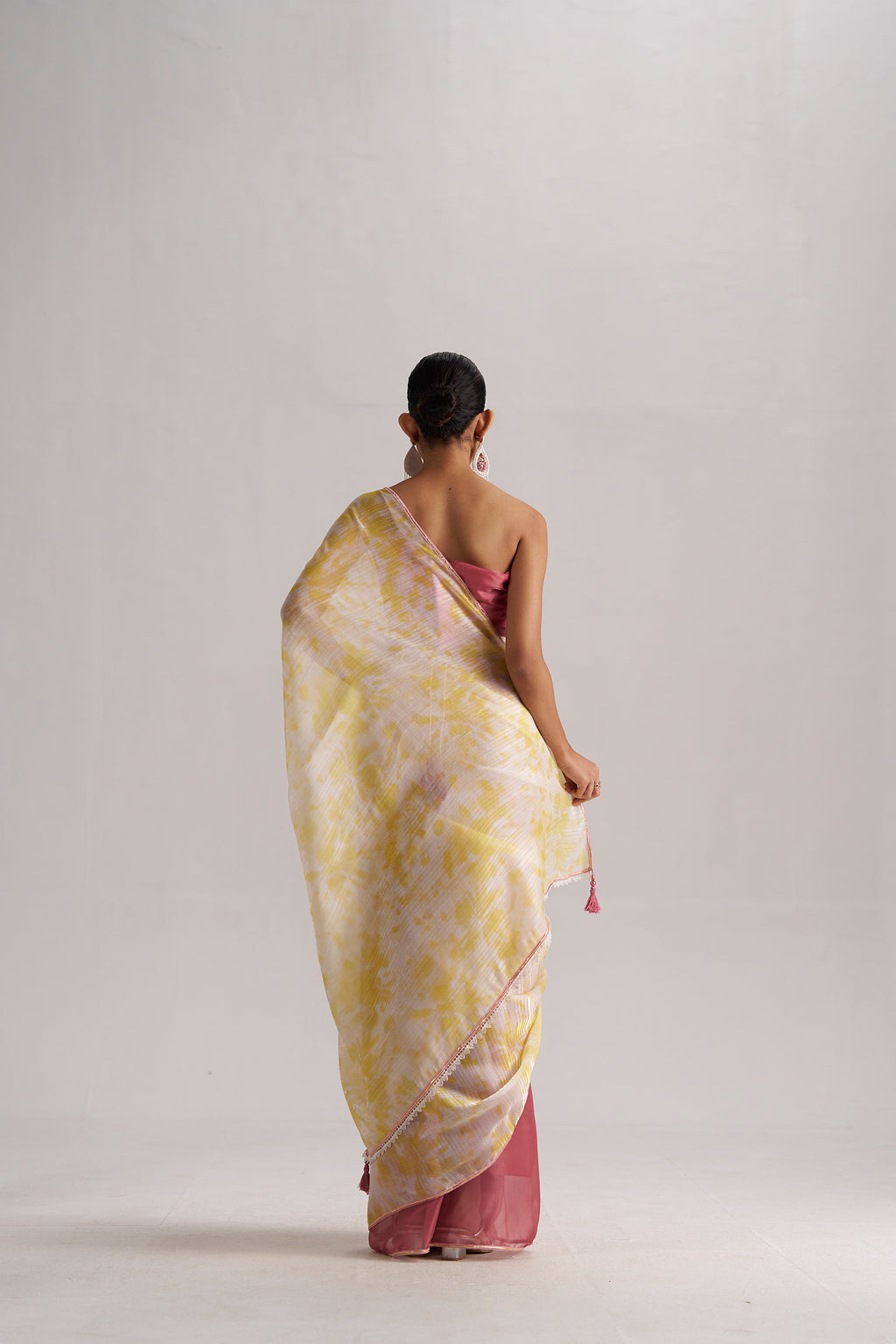 YELLOW BOUGAINVILLEA SOFT ORGANZA READY TO WEAR SAREE