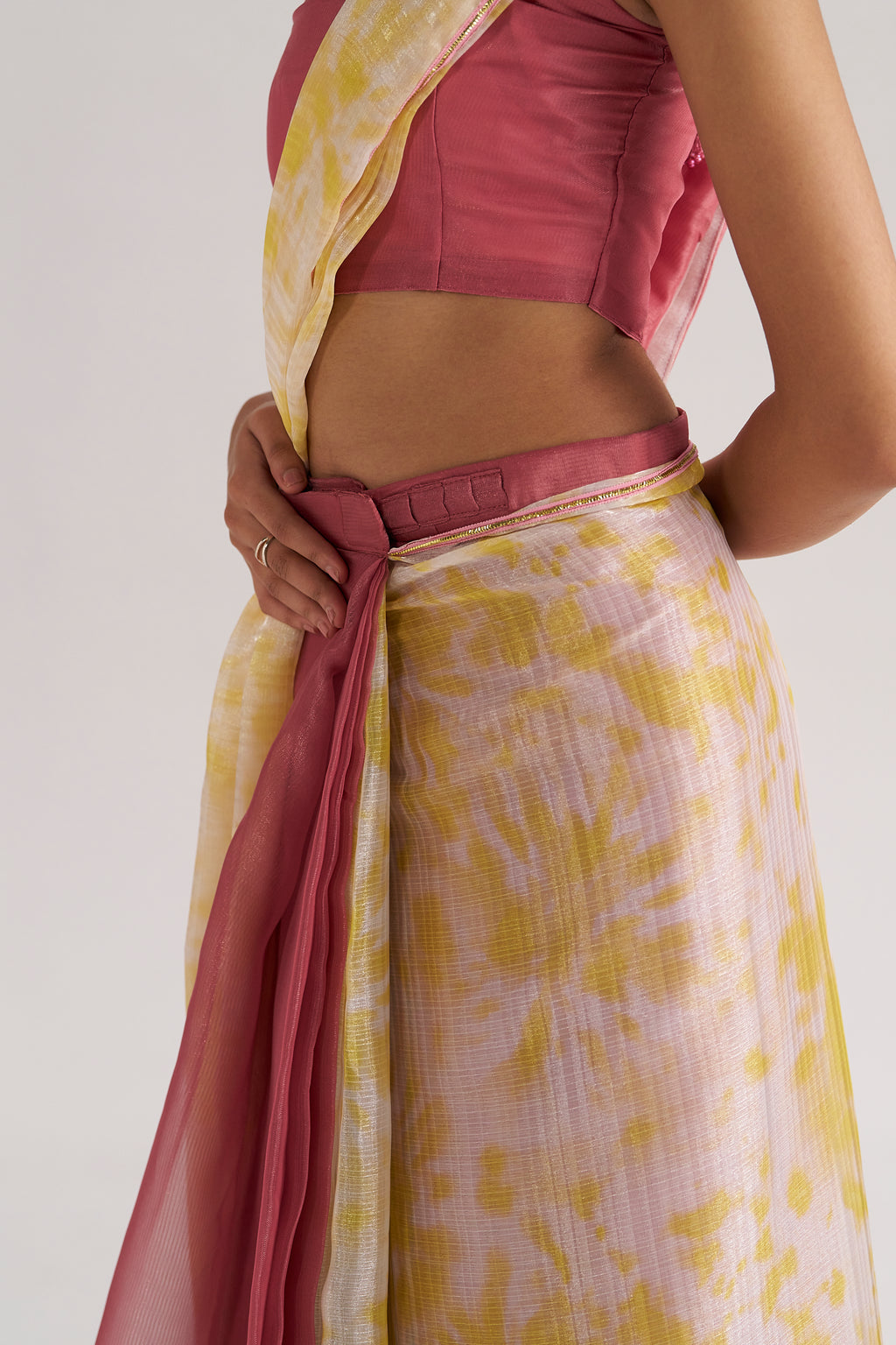 YELLOW BOUGAINVILLEA SOFT ORGANZA READY TO WEAR SAREE