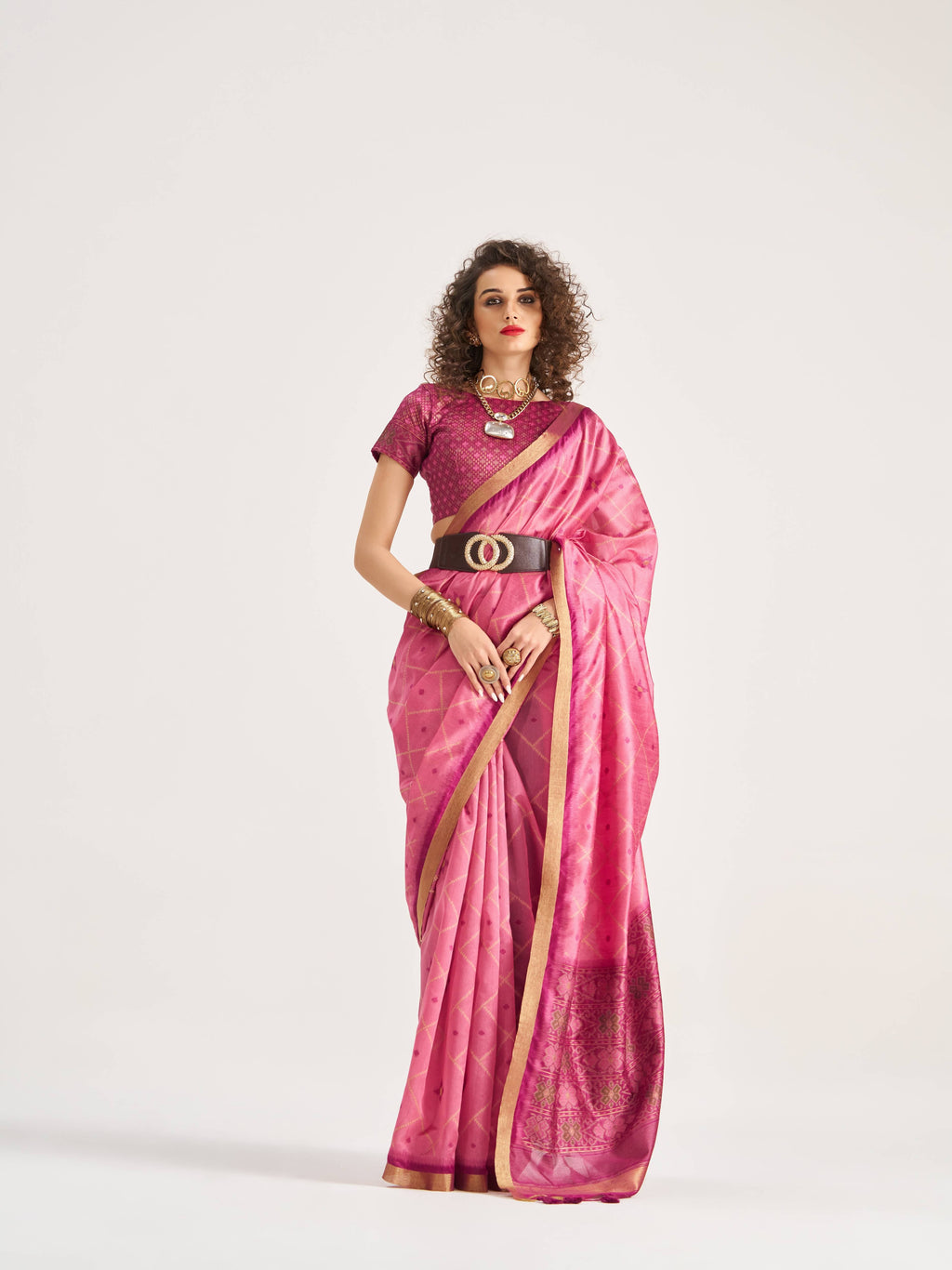 DARK PINK HANDWOVEN BUTTERFLY ART SILK SAREE