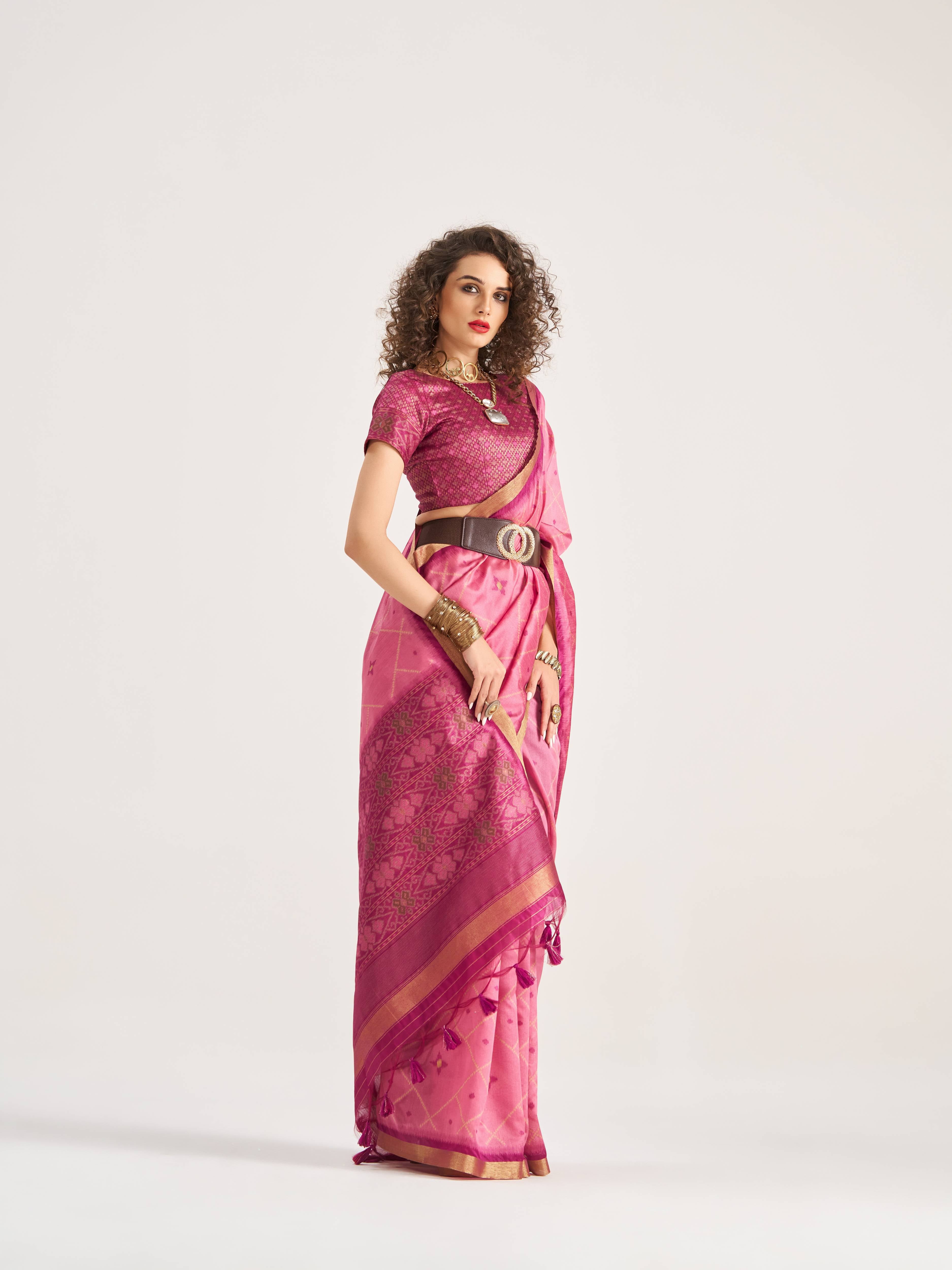DARK PINK HANDWOVEN BUTTERFLY ART SILK SAREE