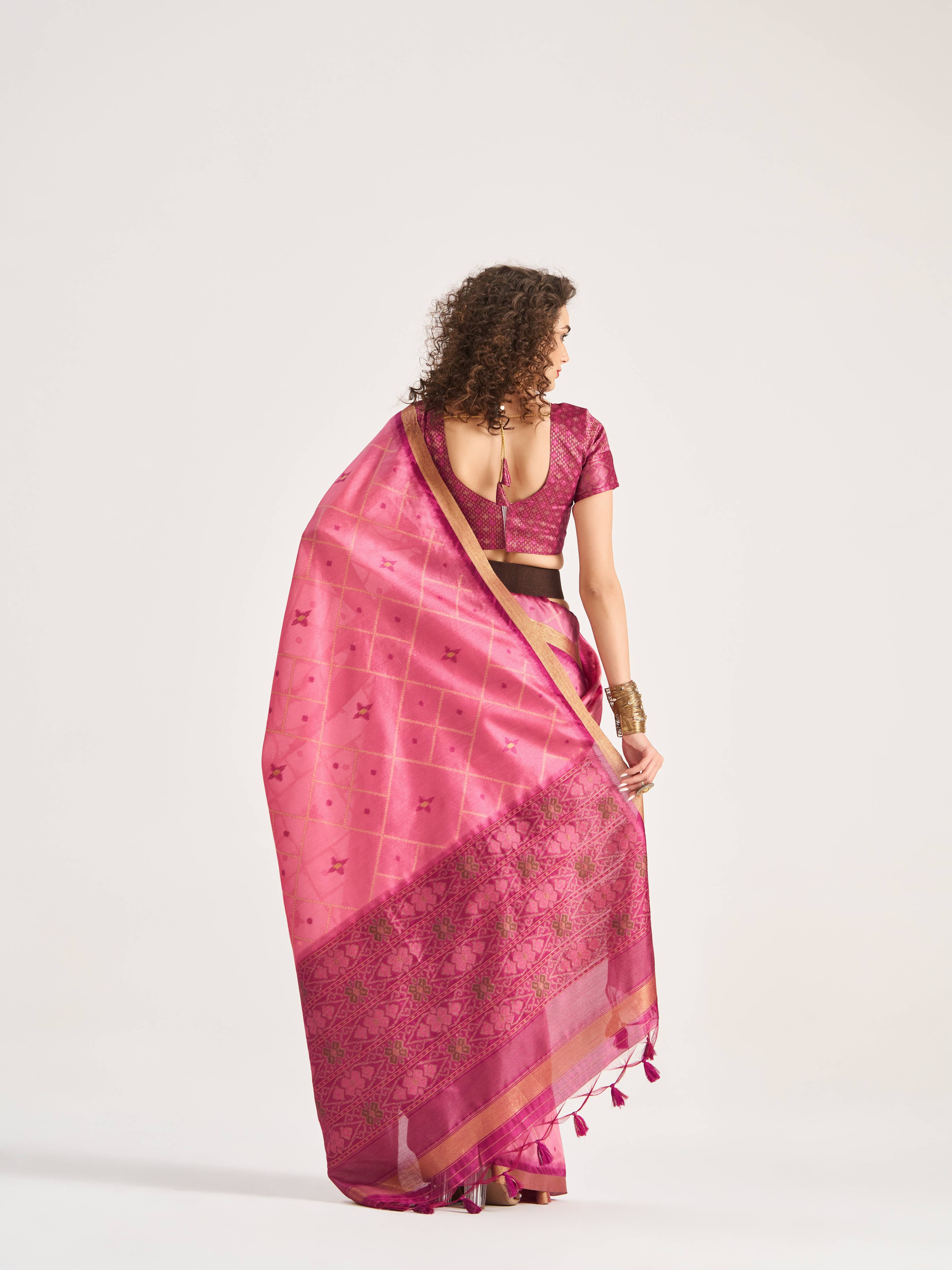 DARK PINK HANDWOVEN BUTTERFLY ART SILK SAREE