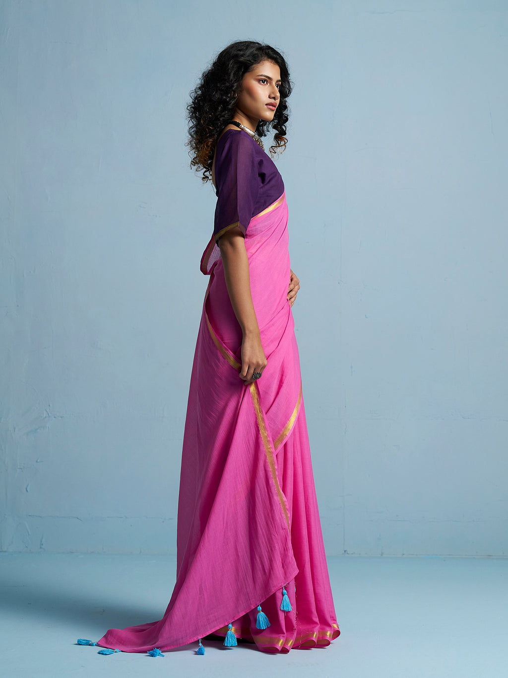 MAGENTA PINK VISCOSE MUL LIVA SOLID SAREE