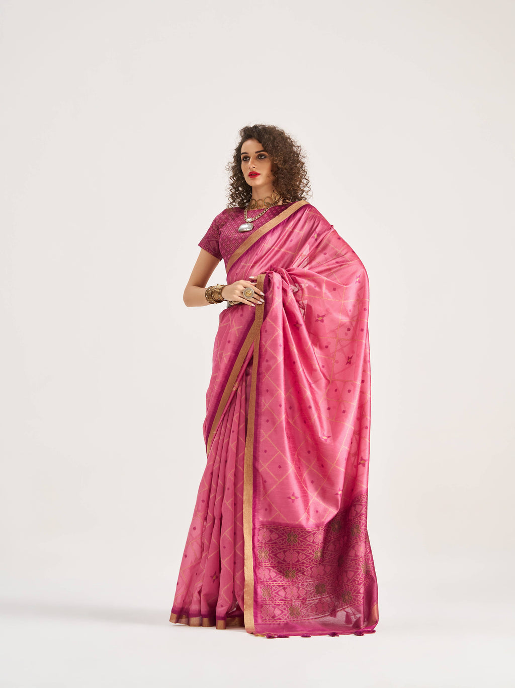 DARK PINK HANDWOVEN BUTTERFLY ART SILK SAREE