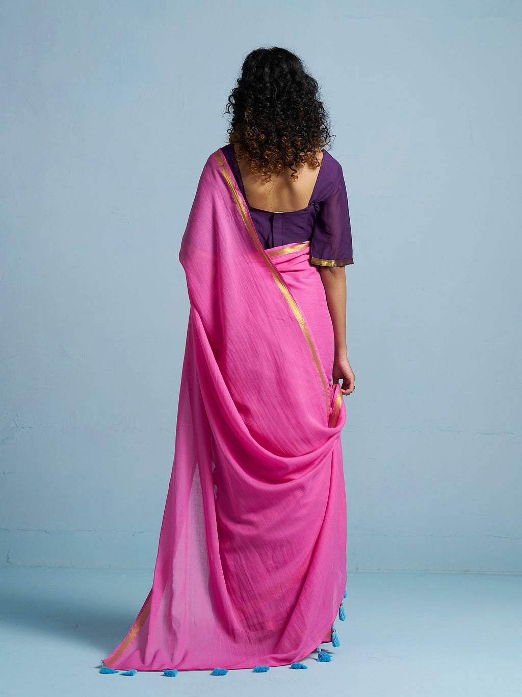 MAGENTA PINK VISCOSE MUL LIVA SOLID SAREE