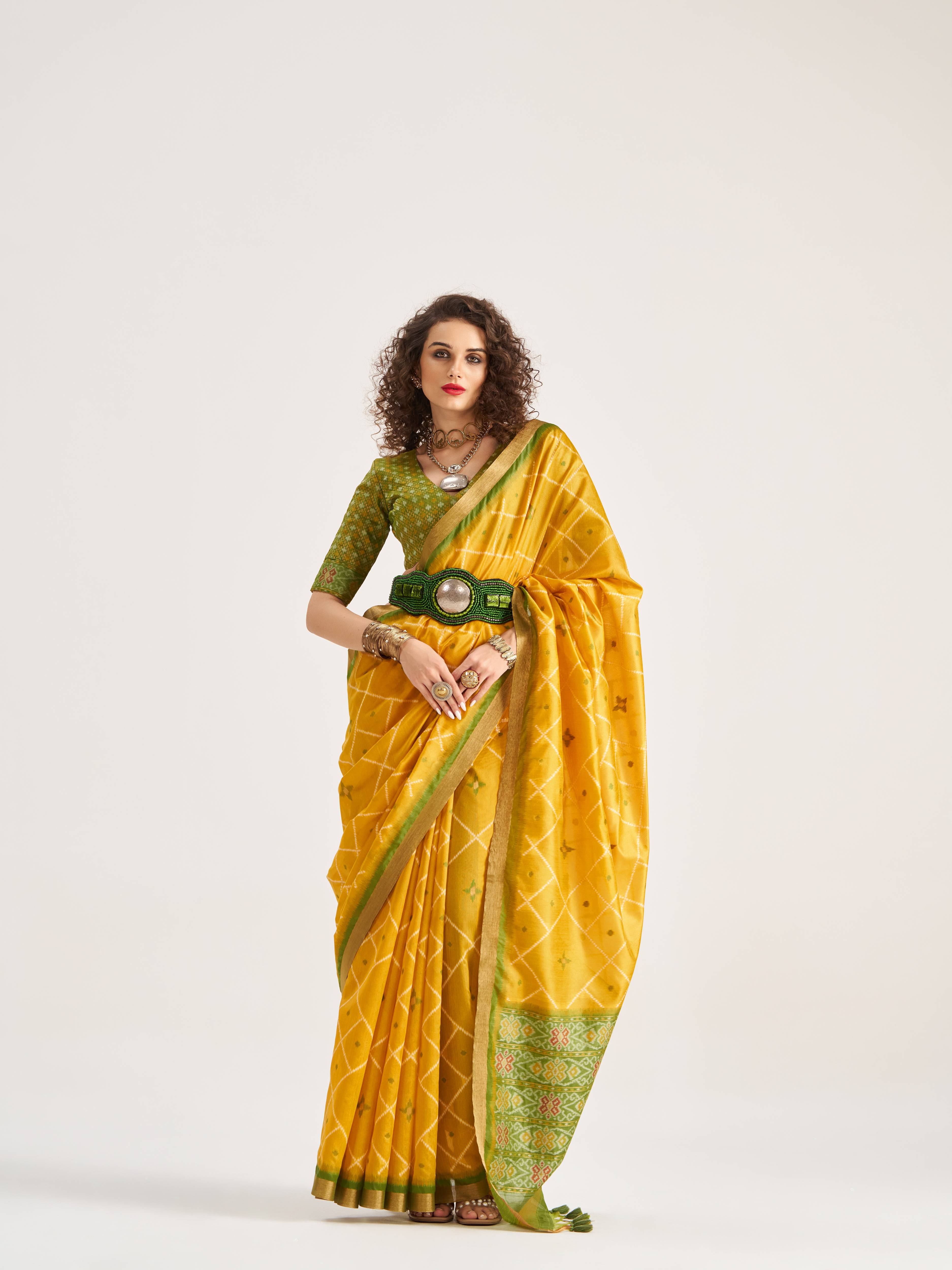 DEEP YELLOW HANDWOVEN BUTTERFLY ART SILK SAREE