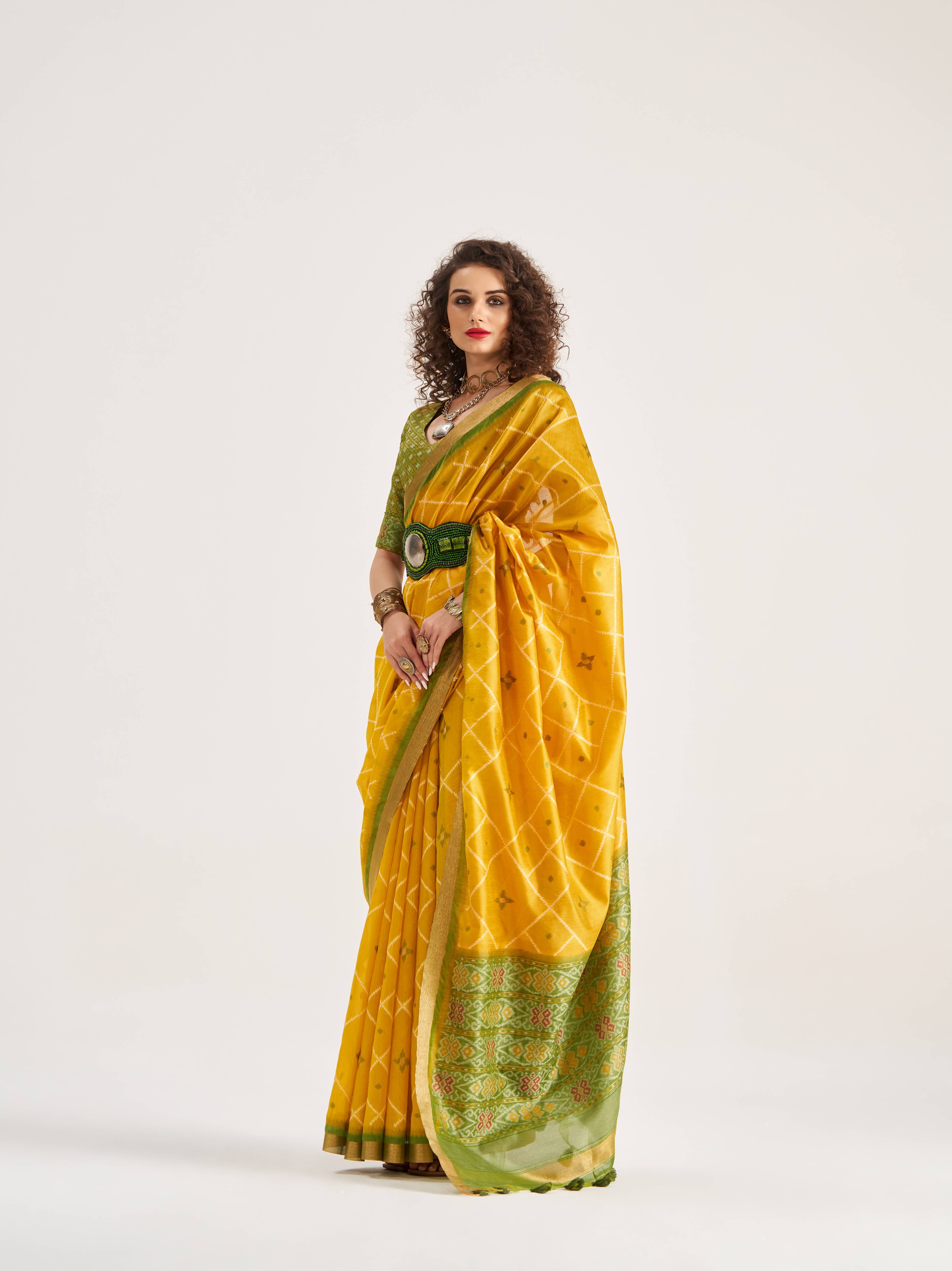 DEEP YELLOW HANDWOVEN BUTTERFLY ART SILK SAREE