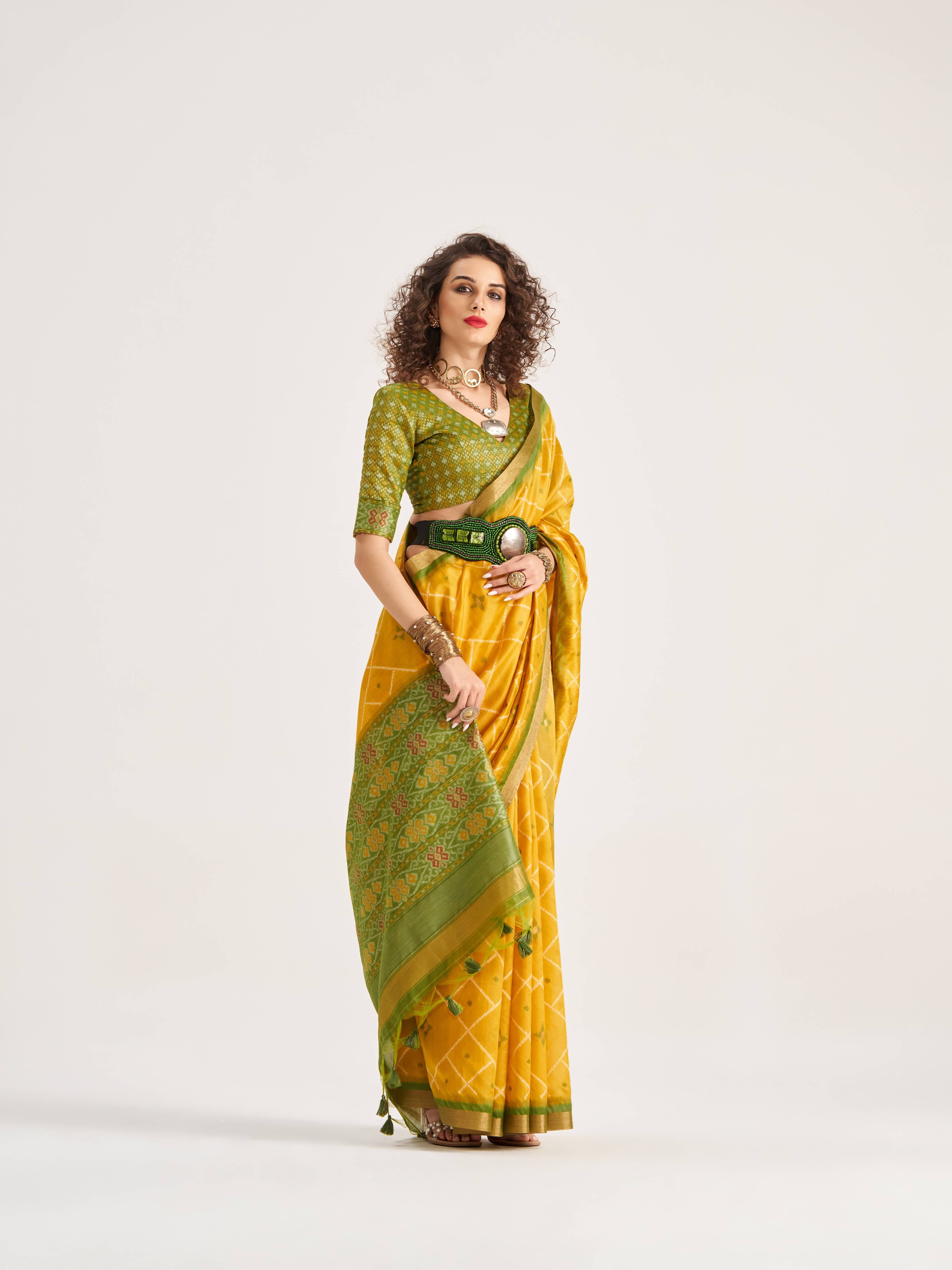 DEEP YELLOW HANDWOVEN BUTTERFLY ART SILK SAREE