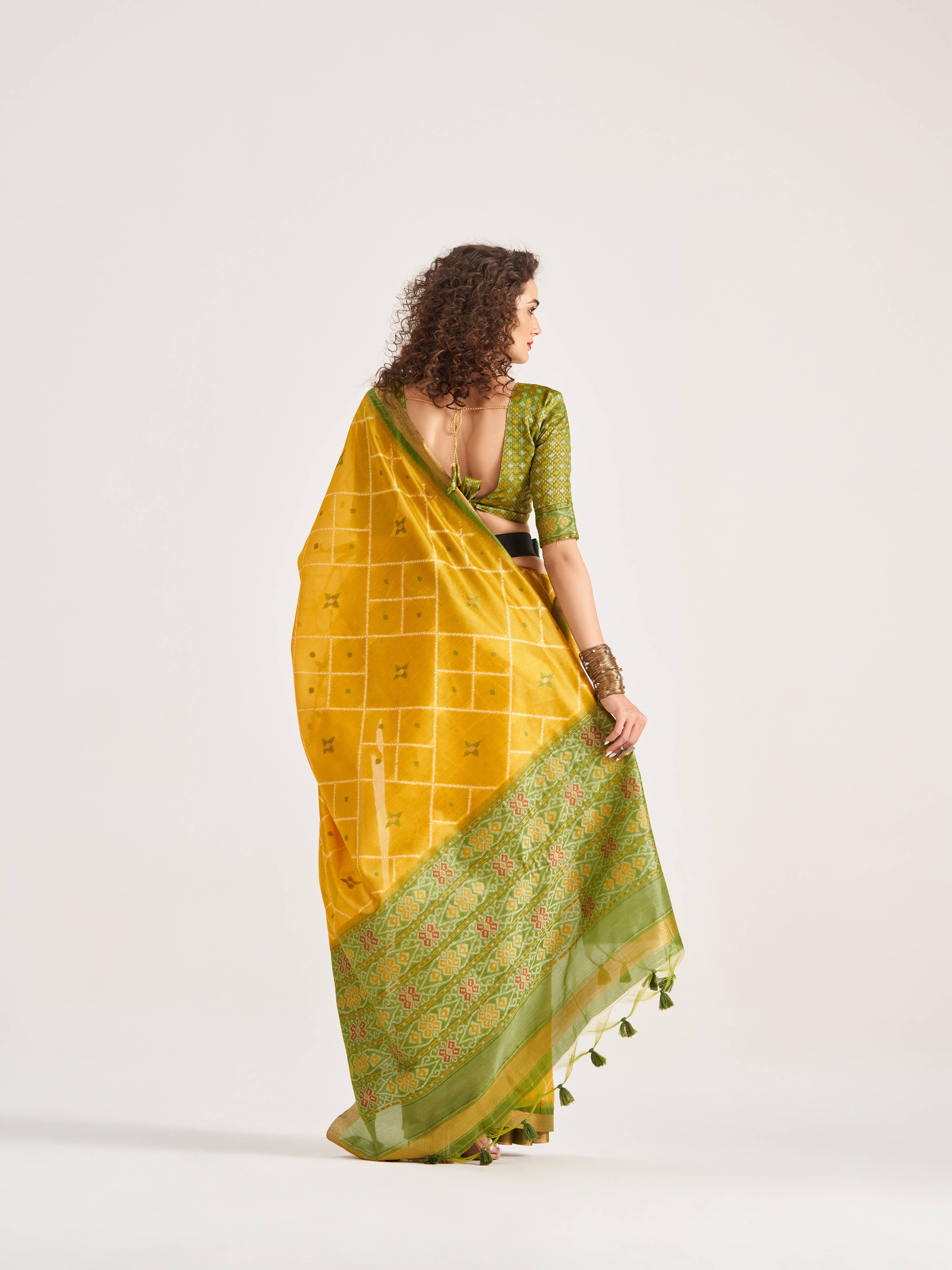 DEEP YELLOW HANDWOVEN BUTTERFLY ART SILK SAREE