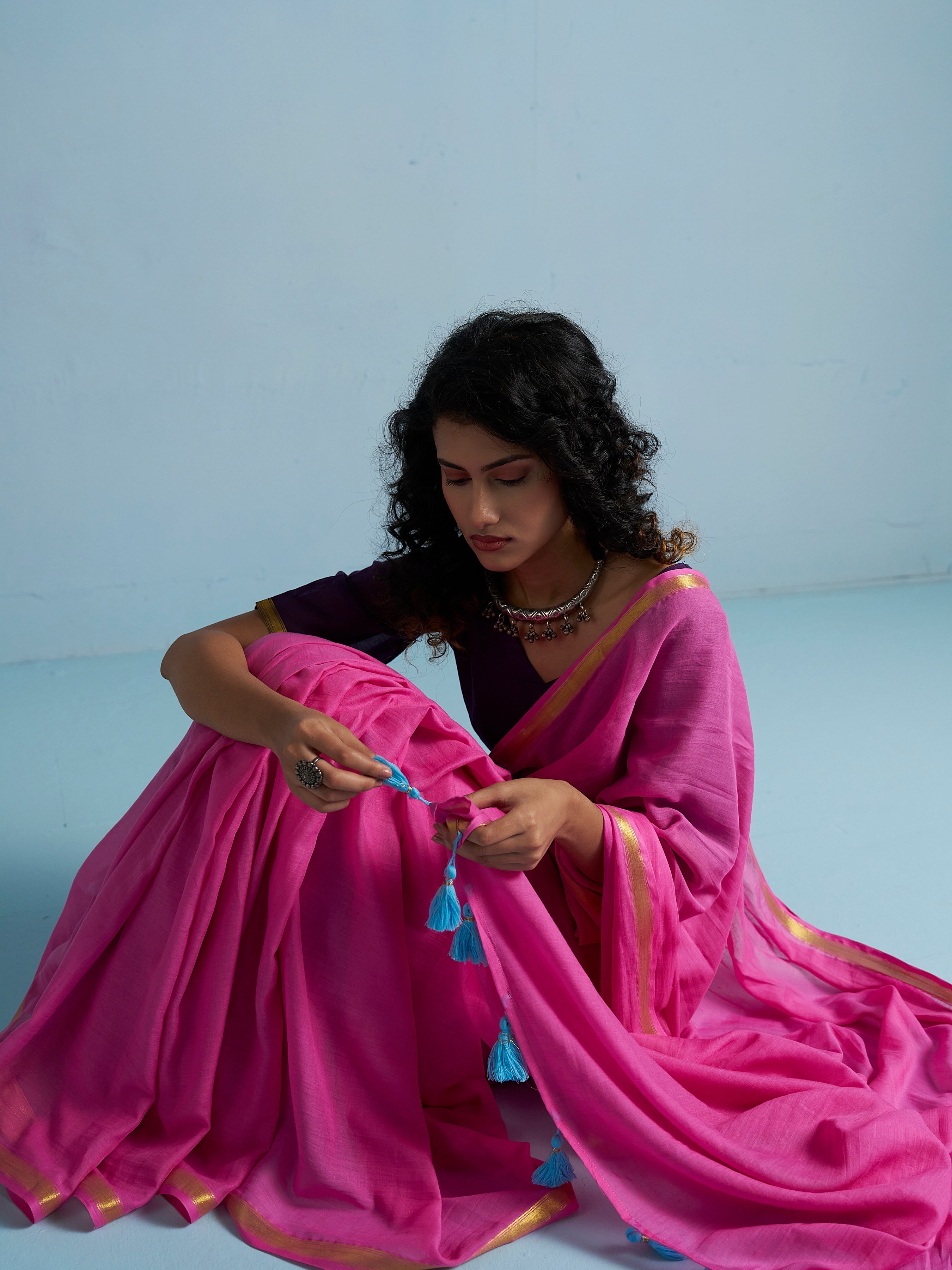 MAGENTA PINK VISCOSE MUL LIVA SOLID SAREE