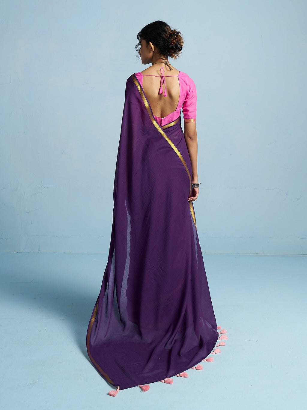 ROYAL PURPLE VISCOSE MUL LIVA SOLID SAREE