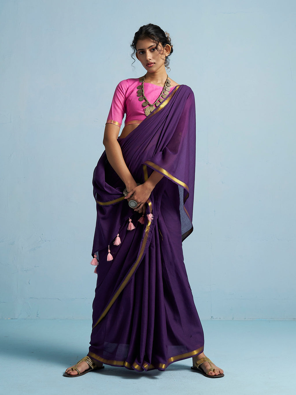 ROYAL PURPLE VISCOSE MUL LIVA SOLID SAREE