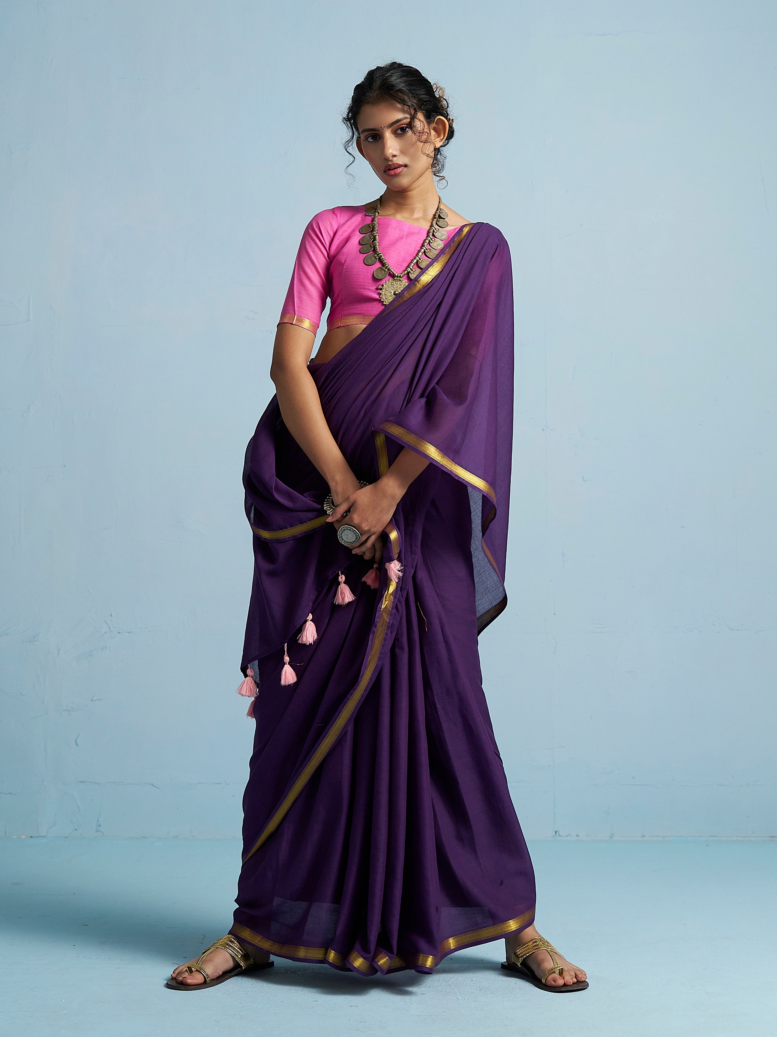 ROYAL PURPLE VISCOSE MUL LIVA SOLID SAREE