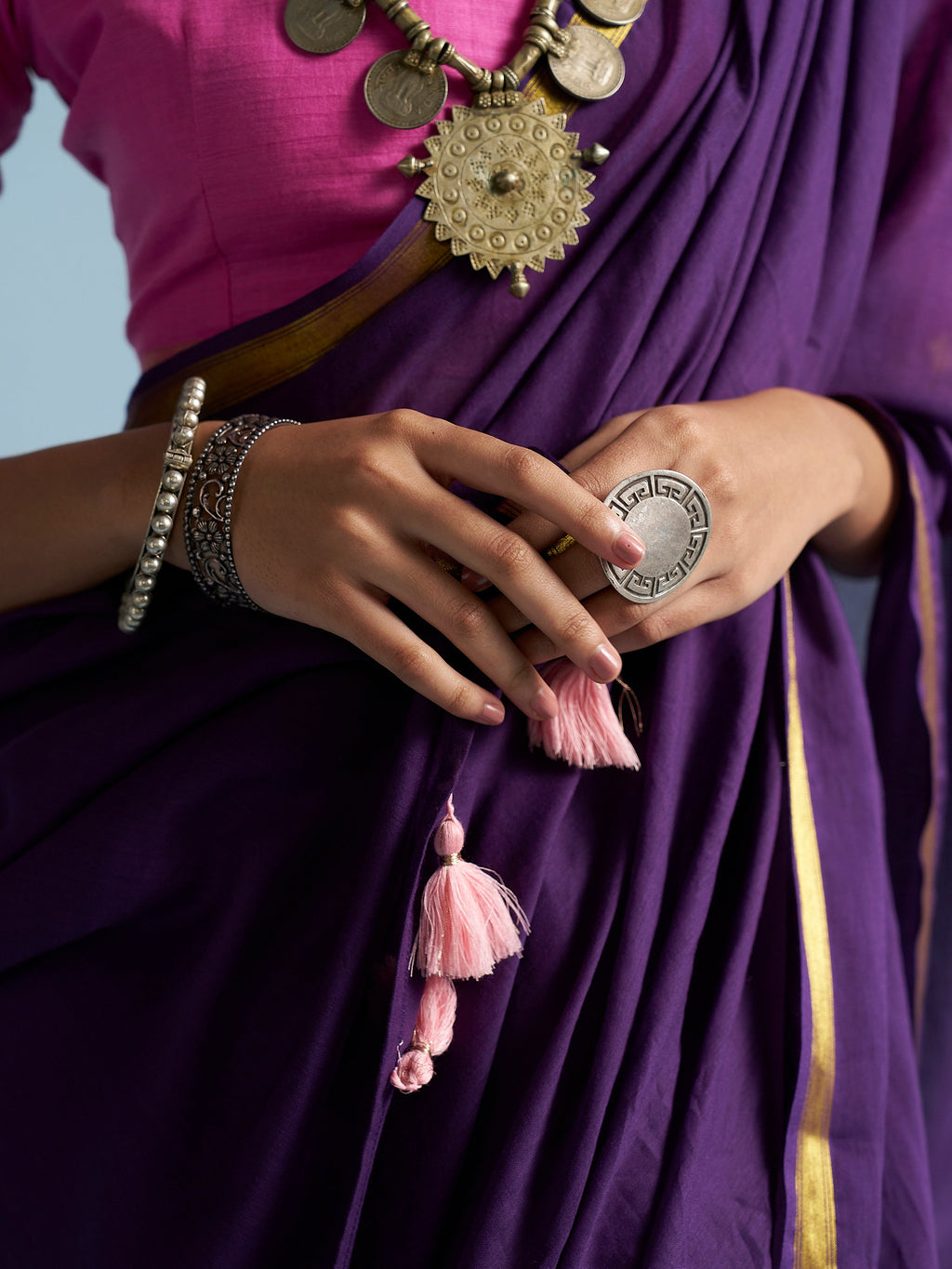 ROYAL PURPLE VISCOSE MUL LIVA SOLID SAREE