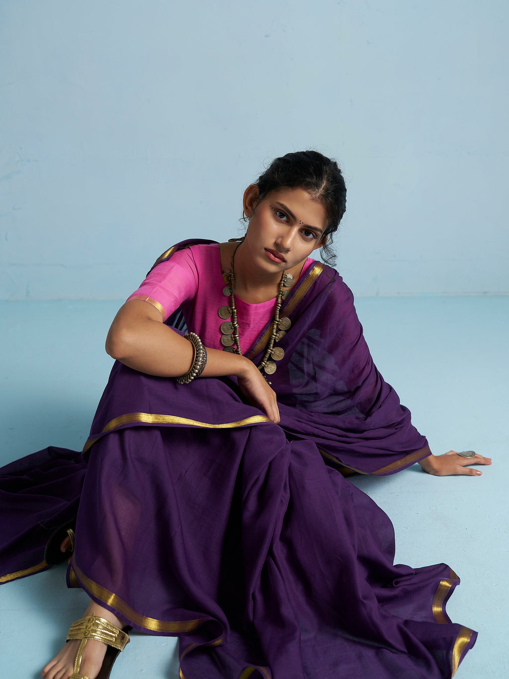 ROYAL PURPLE VISCOSE MUL LIVA SOLID SAREE
