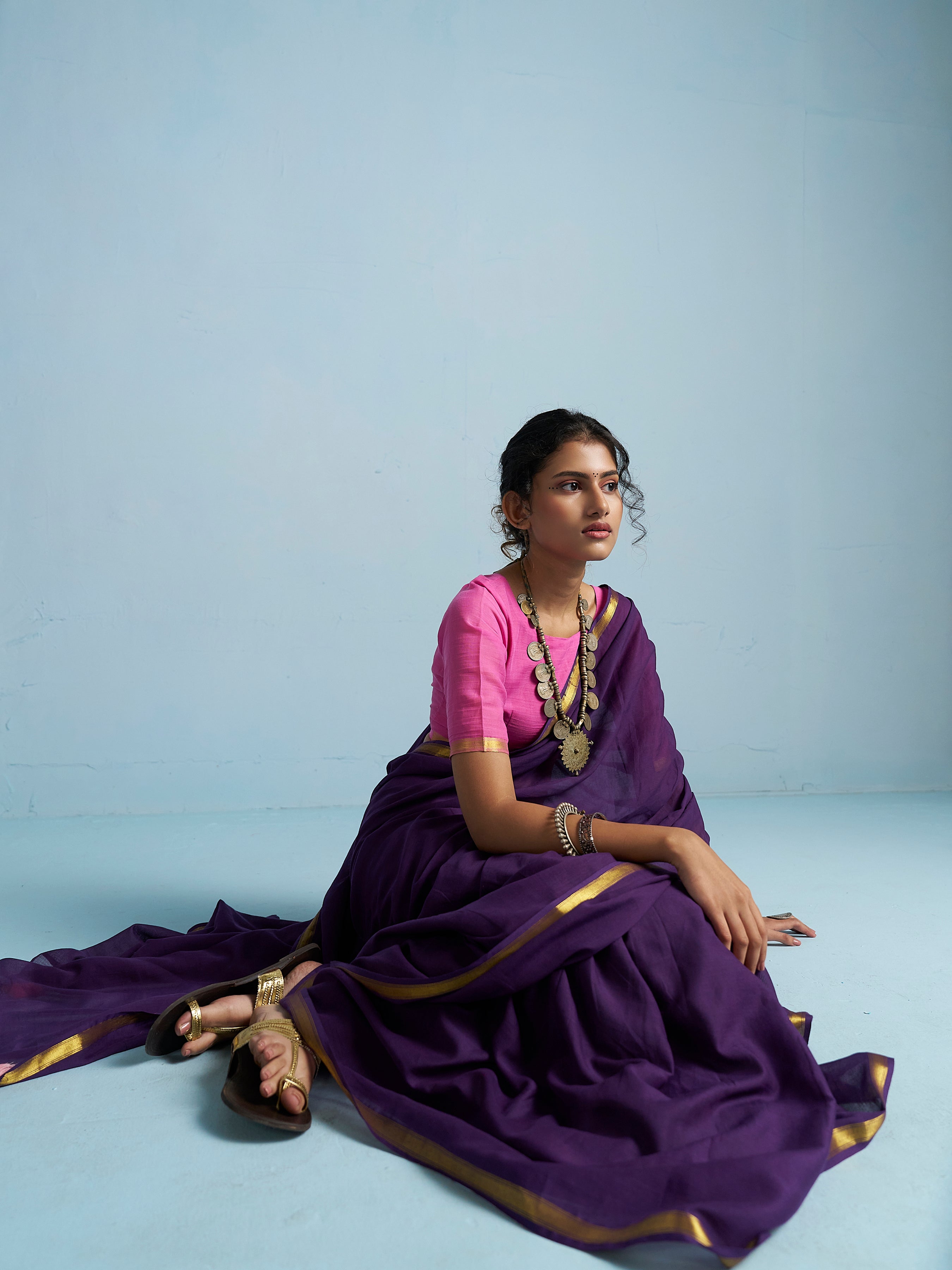 ROYAL PURPLE VISCOSE MUL LIVA SOLID SAREE