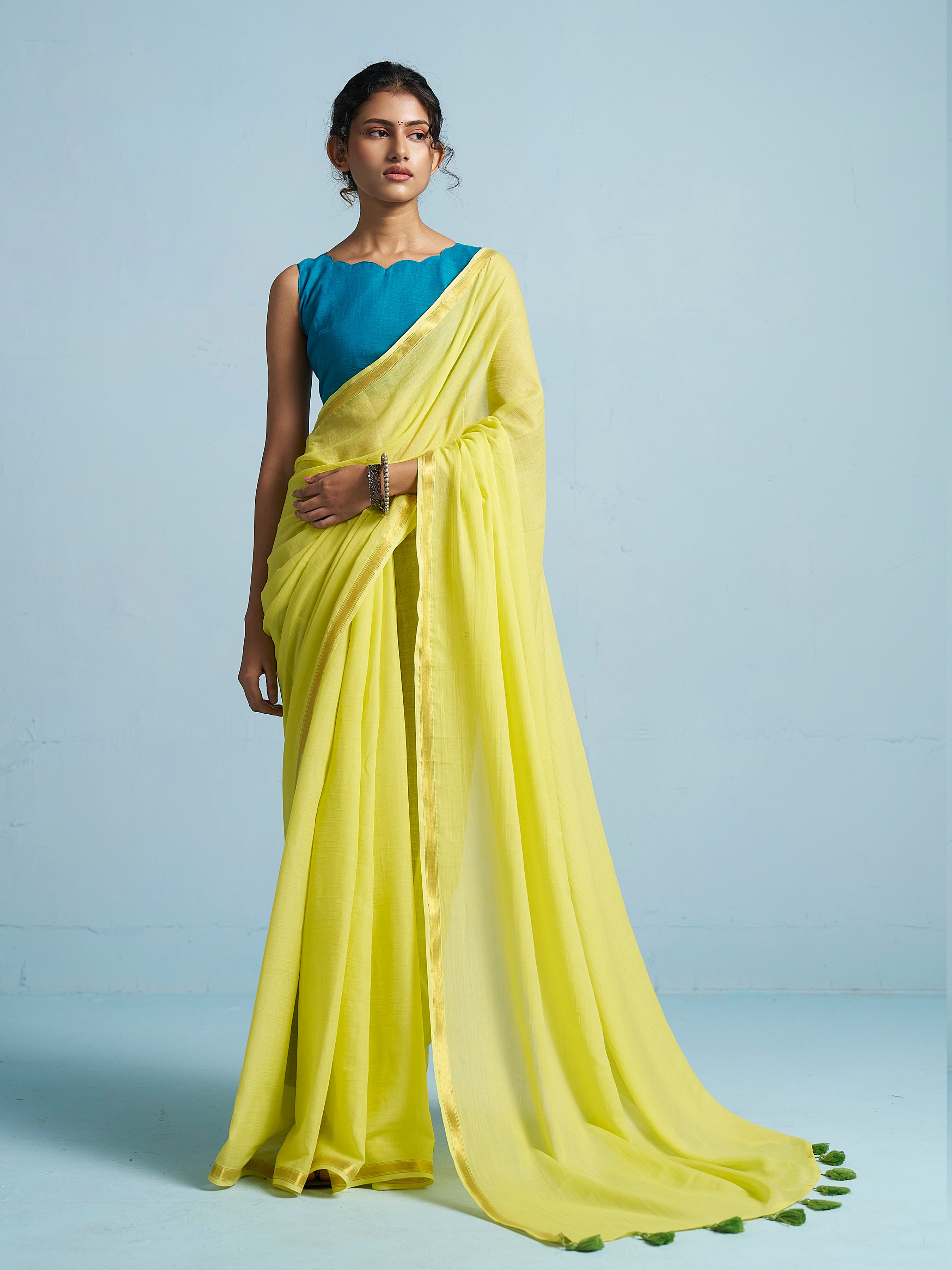 NEON YELLOW VISCOSE MUL LIVA SOLID SAREE