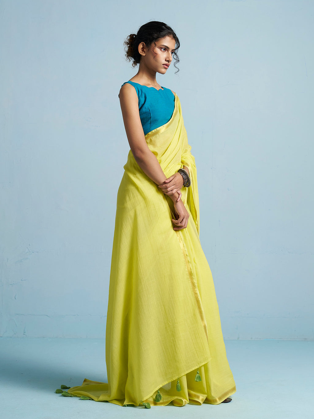 NEON YELLOW VISCOSE MUL LIVA SOLID SAREE