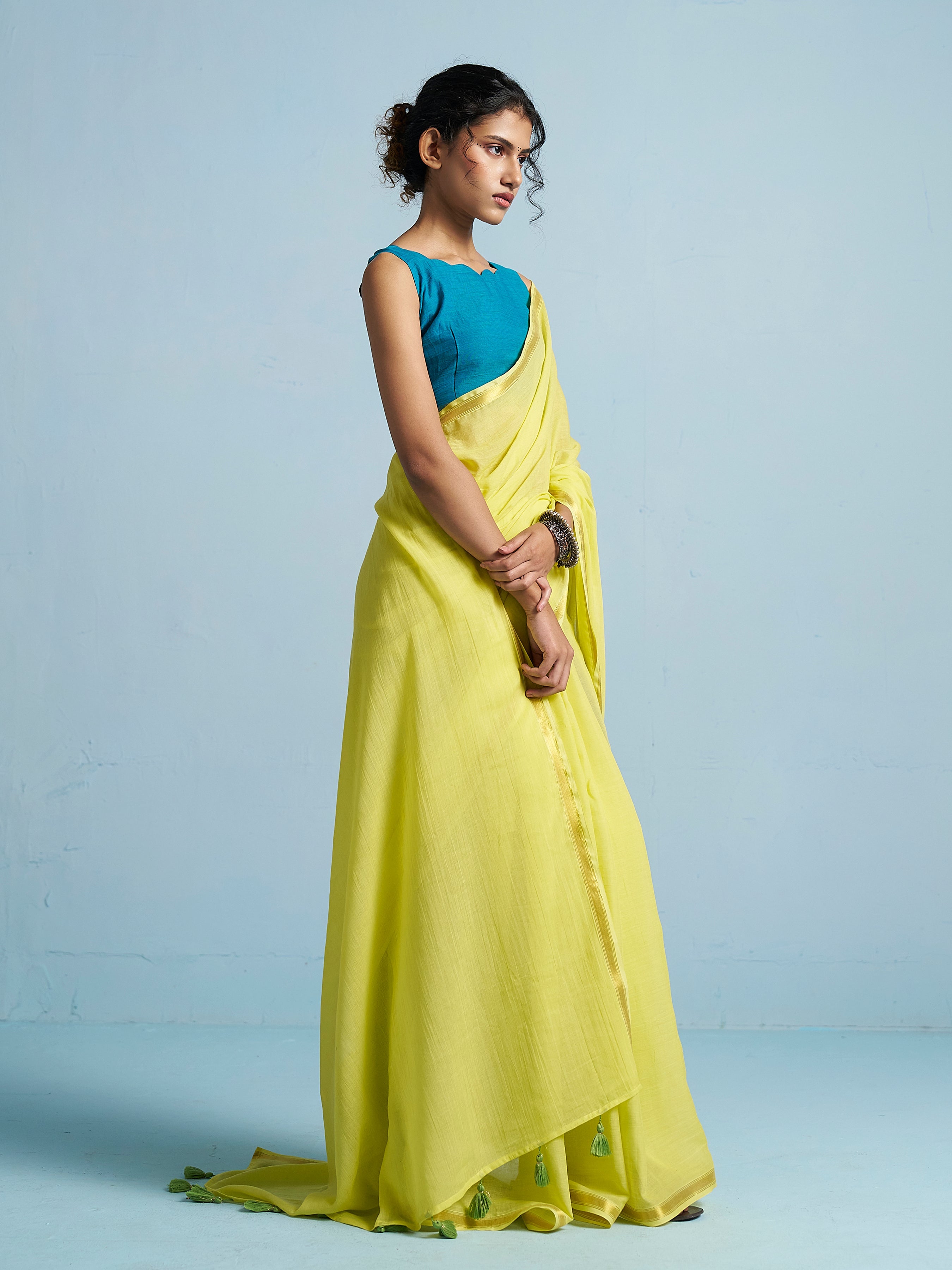 NEON YELLOW VISCOSE MUL LIVA SOLID SAREE