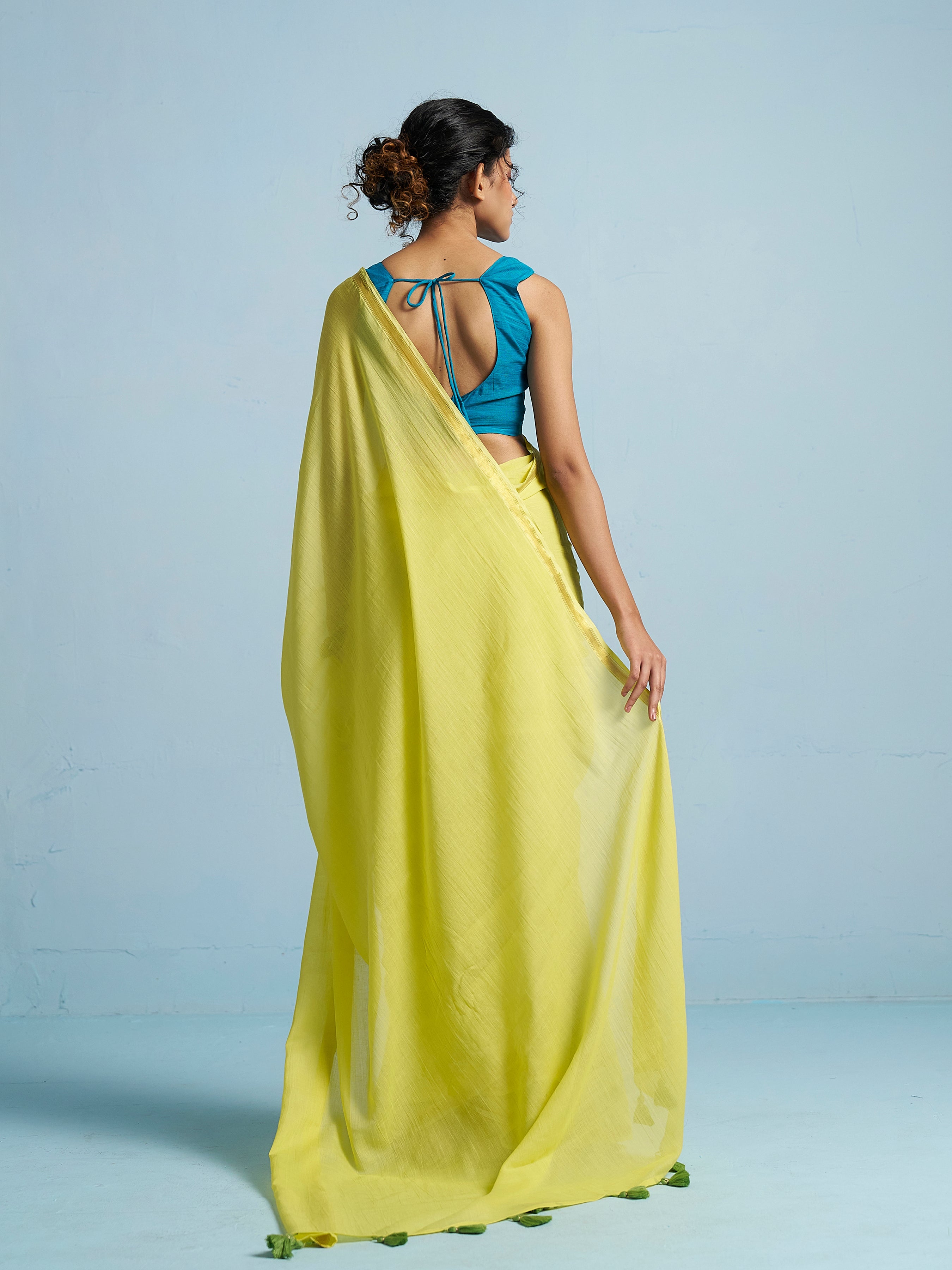 NEON YELLOW VISCOSE MUL LIVA SOLID SAREE