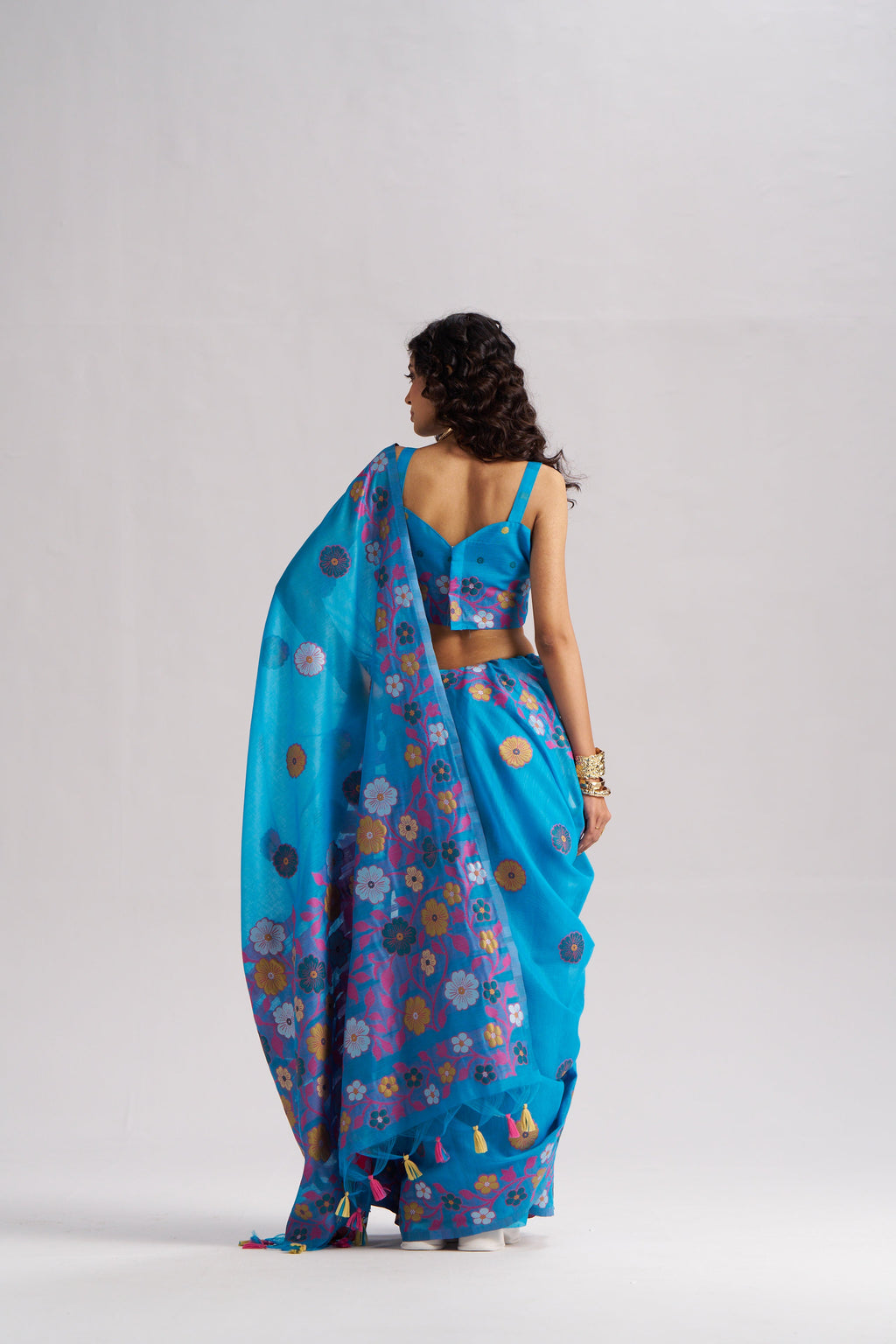TURQUOISE BLUE COTTON SILK GARDENIA SAREE