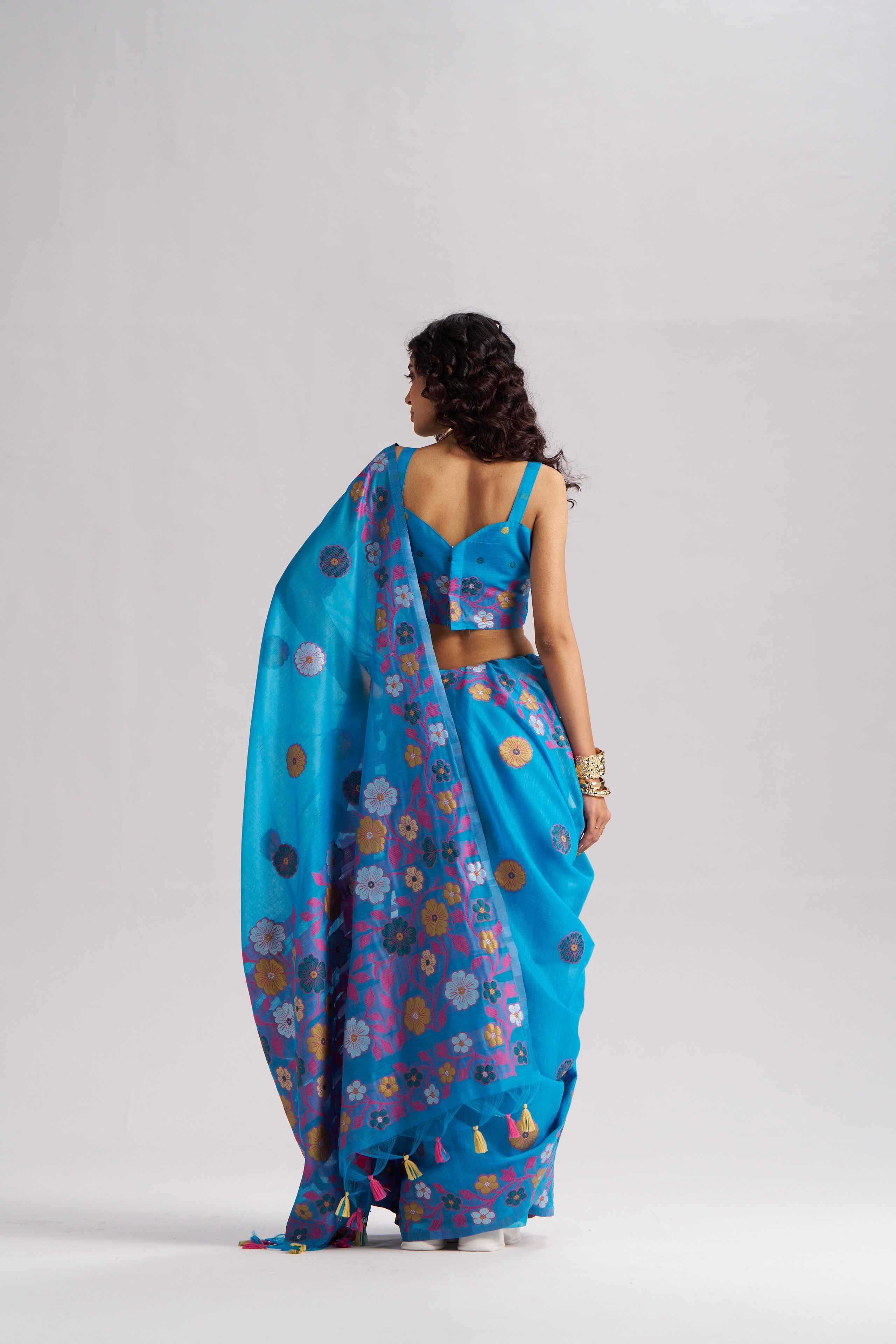 TURQUOISE BLUE COTTON SILK GARDENIA SAREE