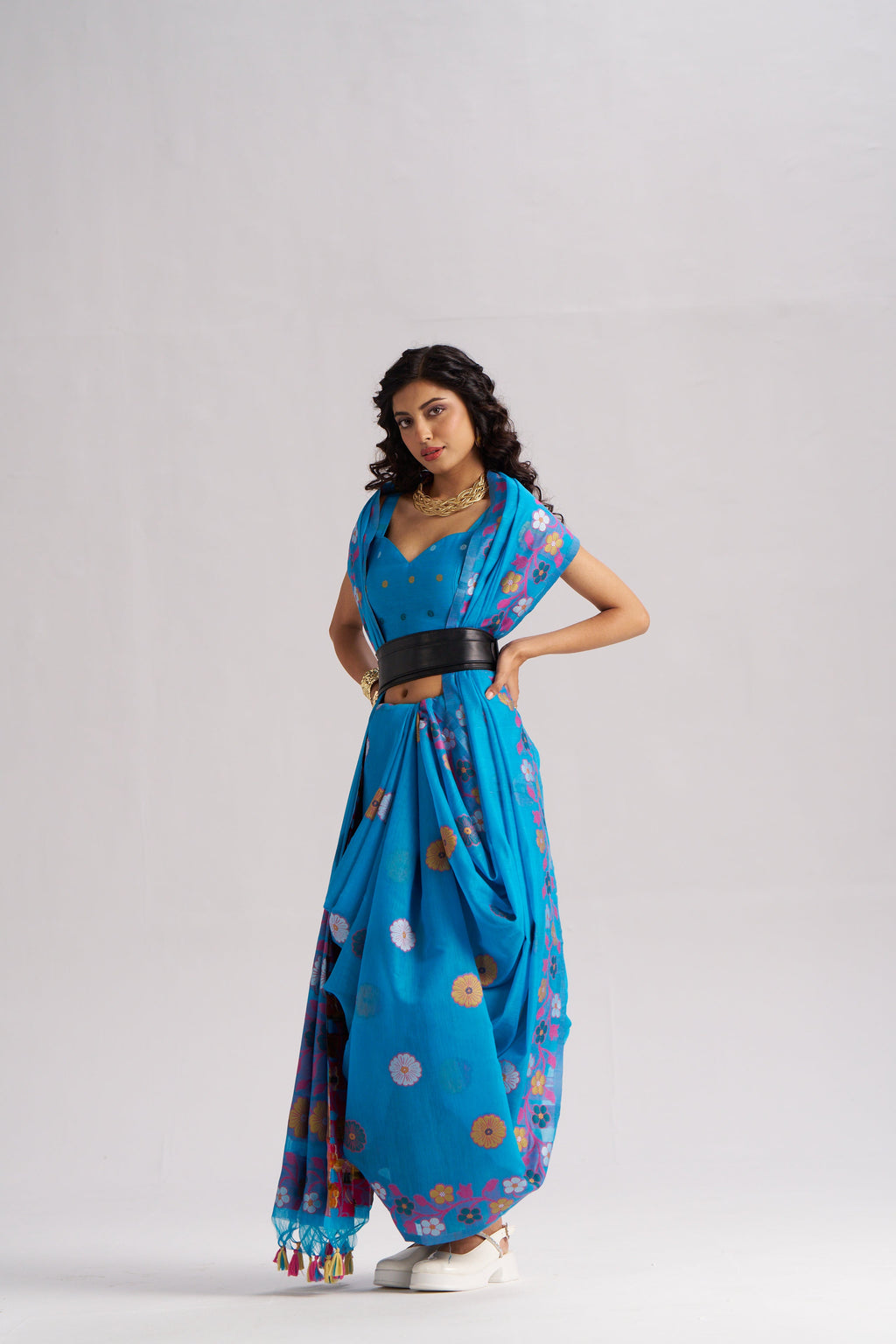 TURQUOISE BLUE COTTON SILK GARDENIA SAREE