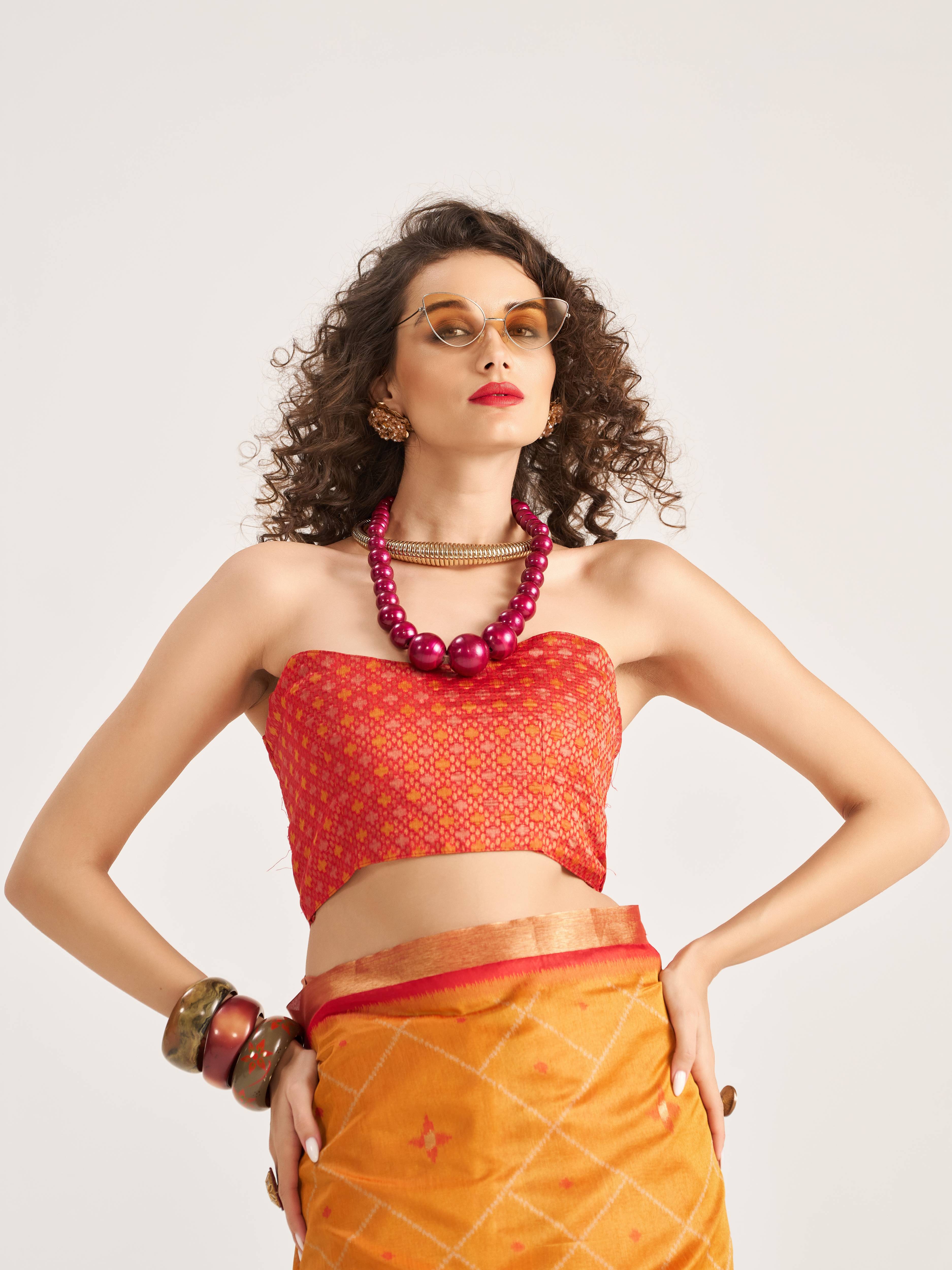 DEEP ORANGE HANDWOVEN BUTTERFLY ART SILK SAREE