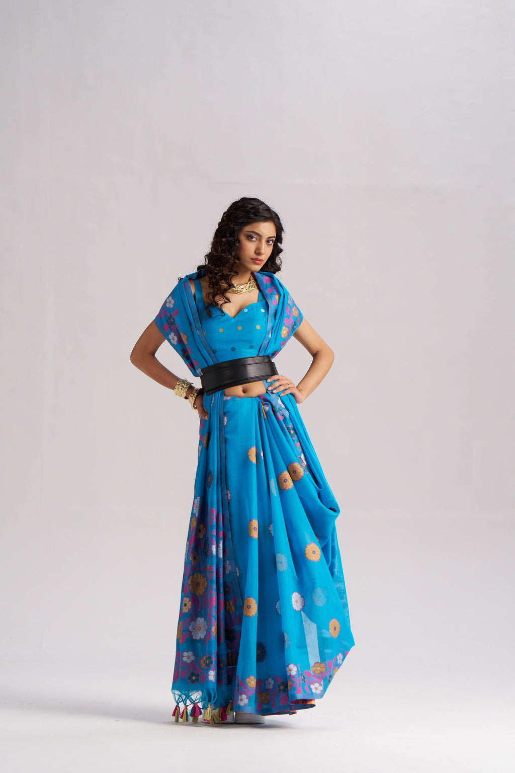 TURQUOISE BLUE COTTON SILK GARDENIA SAREE