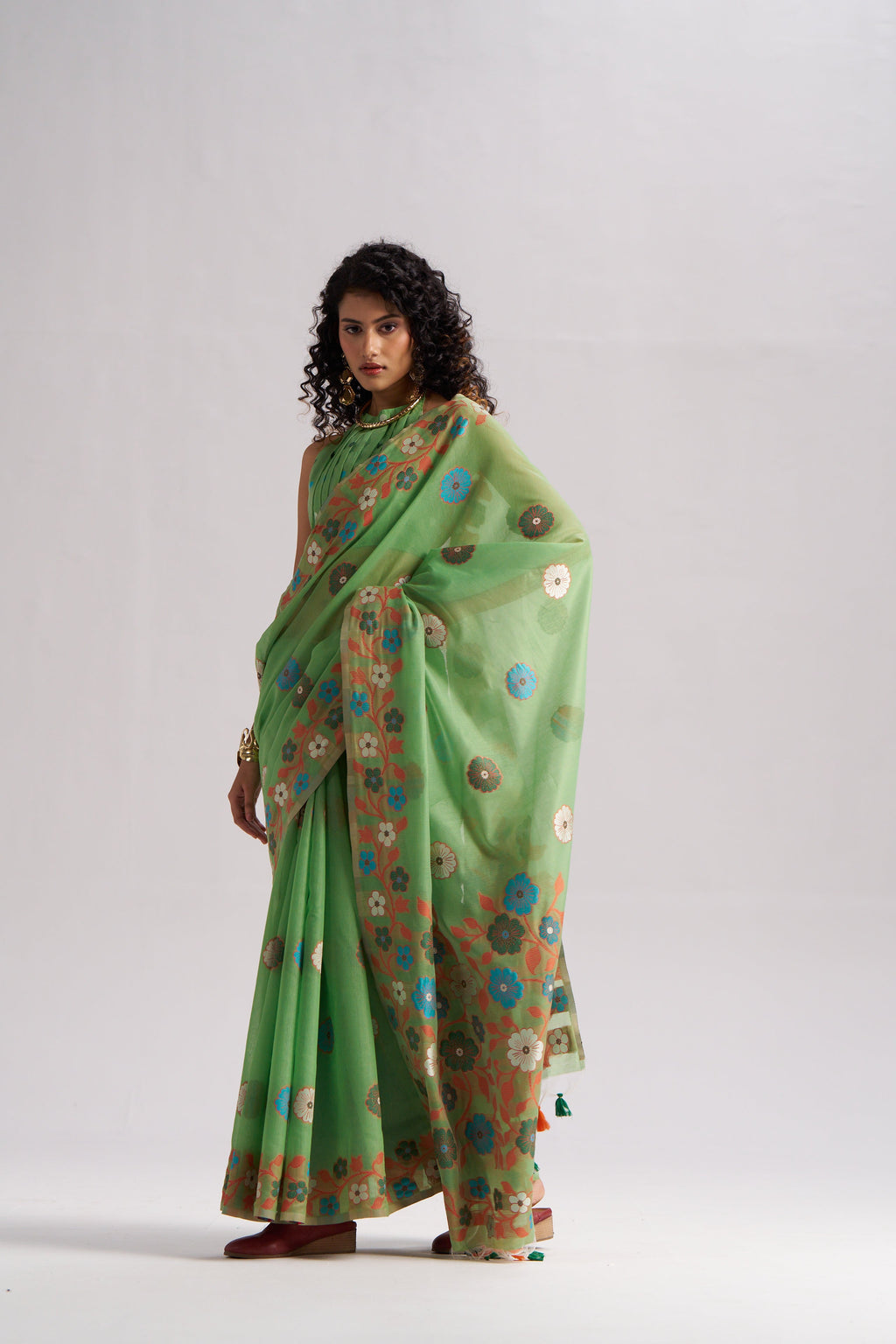 LAWN GREEN COTTON SILK GARDENIA SAREE
