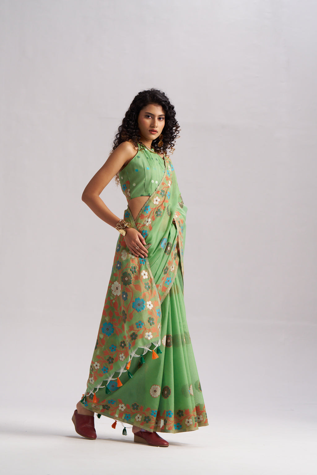 LAWN GREEN COTTON SILK GARDENIA SAREE
