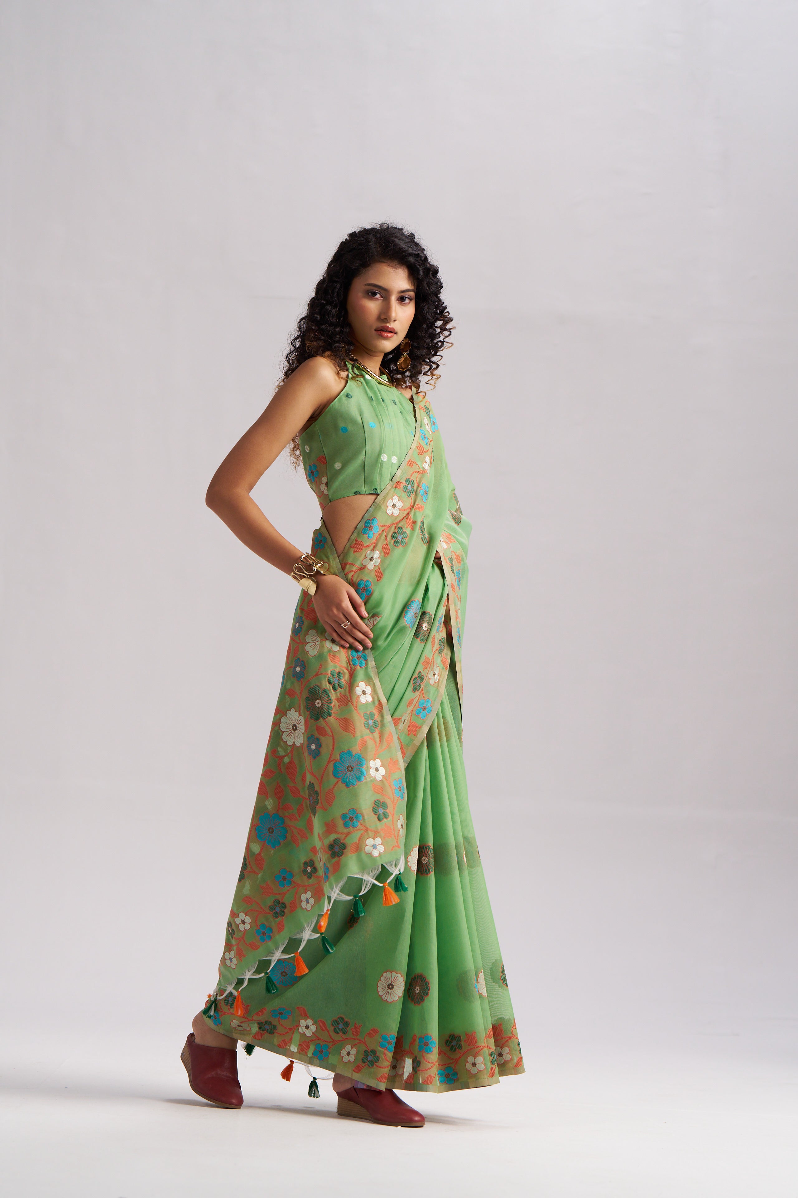 LAWN GREEN COTTON SILK GARDENIA SAREE