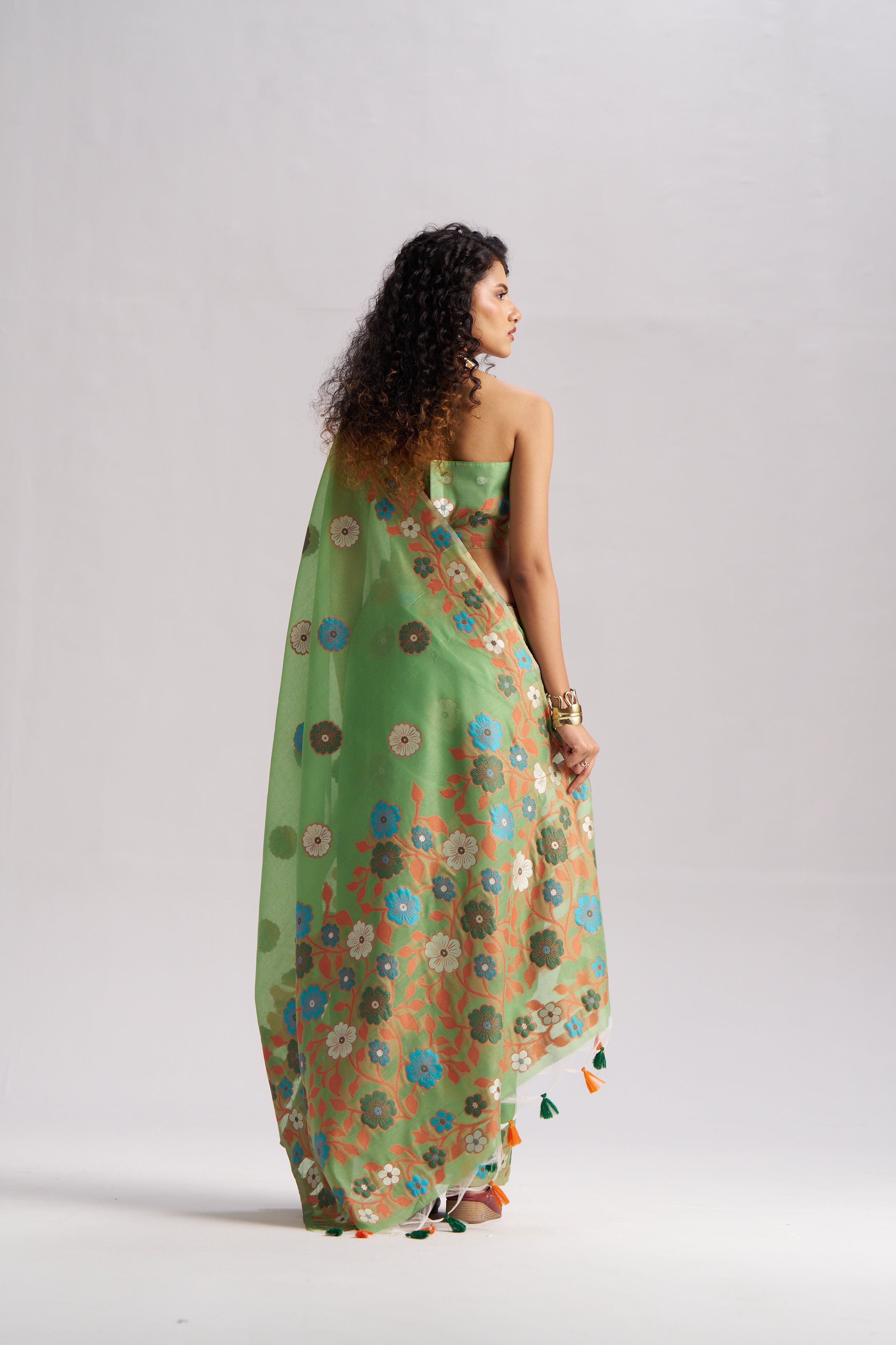 LAWN GREEN COTTON SILK GARDENIA SAREE