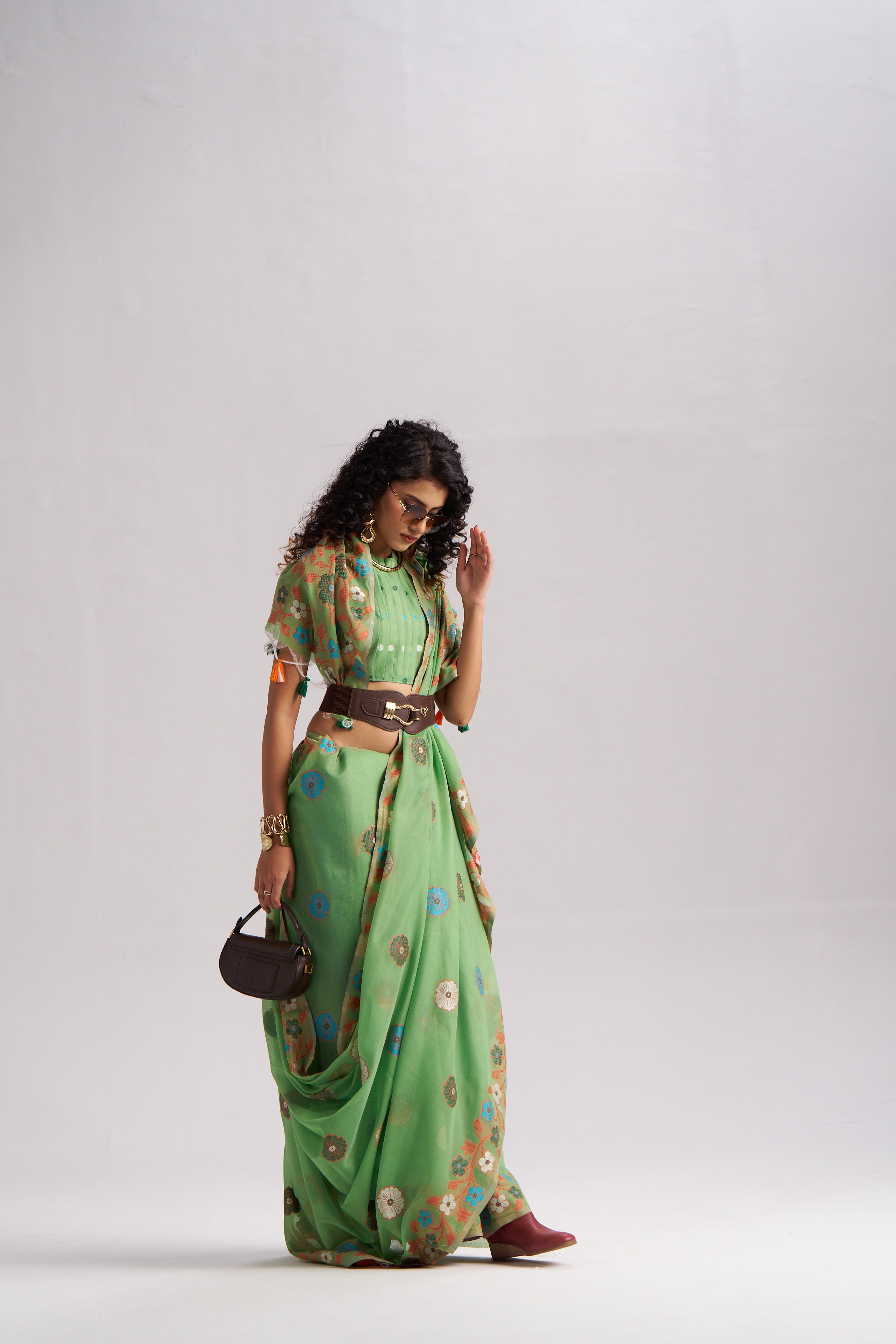LAWN GREEN COTTON SILK GARDENIA SAREE