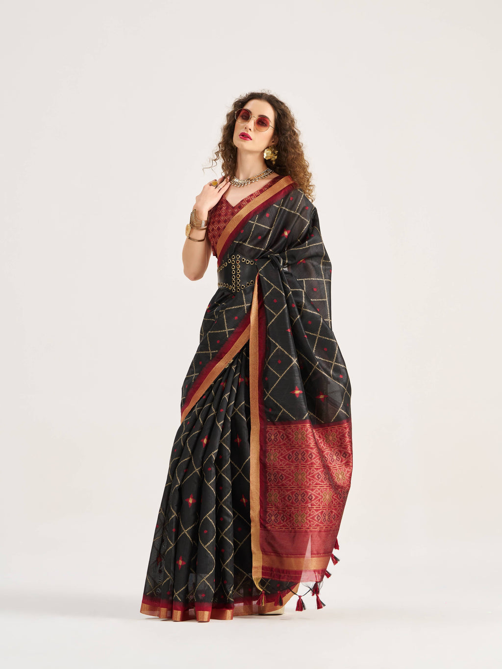 BLACK & MAROON HANDWOVEN BUTTERFLY ART SILK SAREE