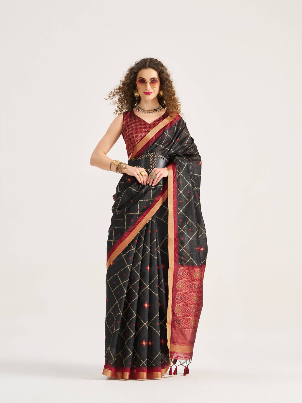 BLACK & MAROON HANDWOVEN BUTTERFLY ART SILK SAREE