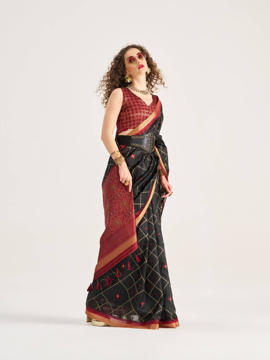 BLACK & MAROON HANDWOVEN BUTTERFLY ART SILK SAREE