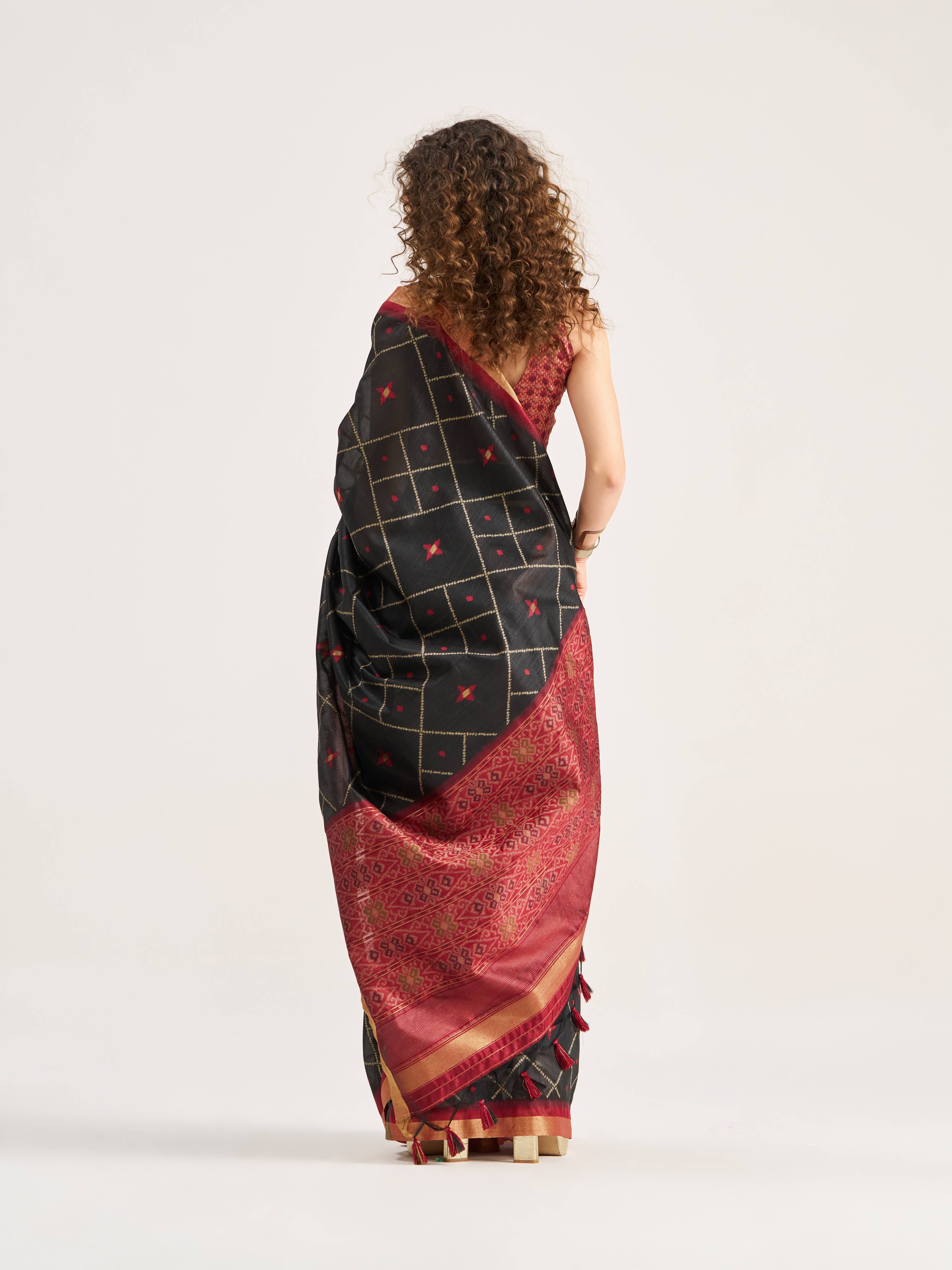 BLACK & MAROON HANDWOVEN BUTTERFLY ART SILK SAREE
