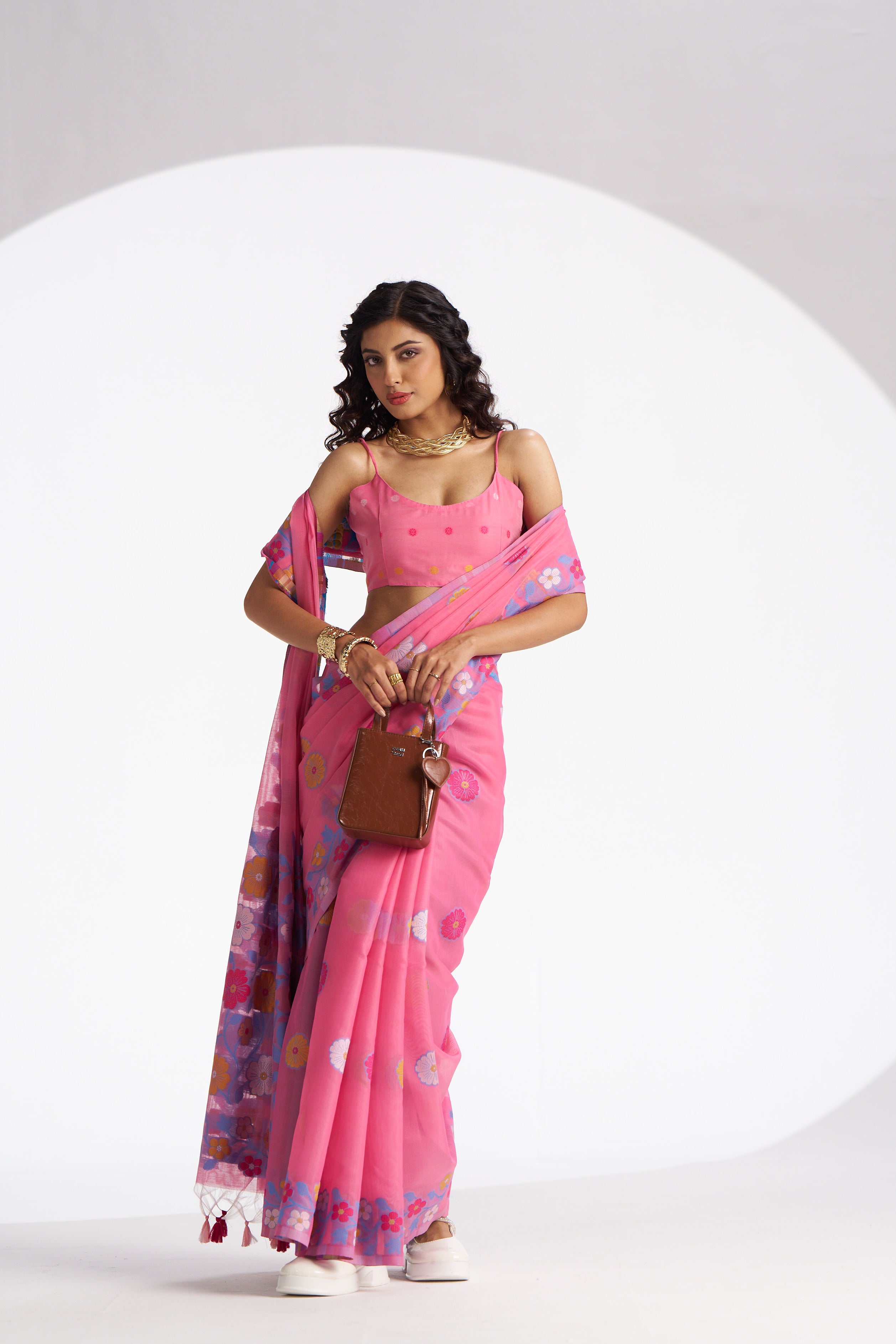 BARBIE PINK COTTON SILK GARDENIA SAREE